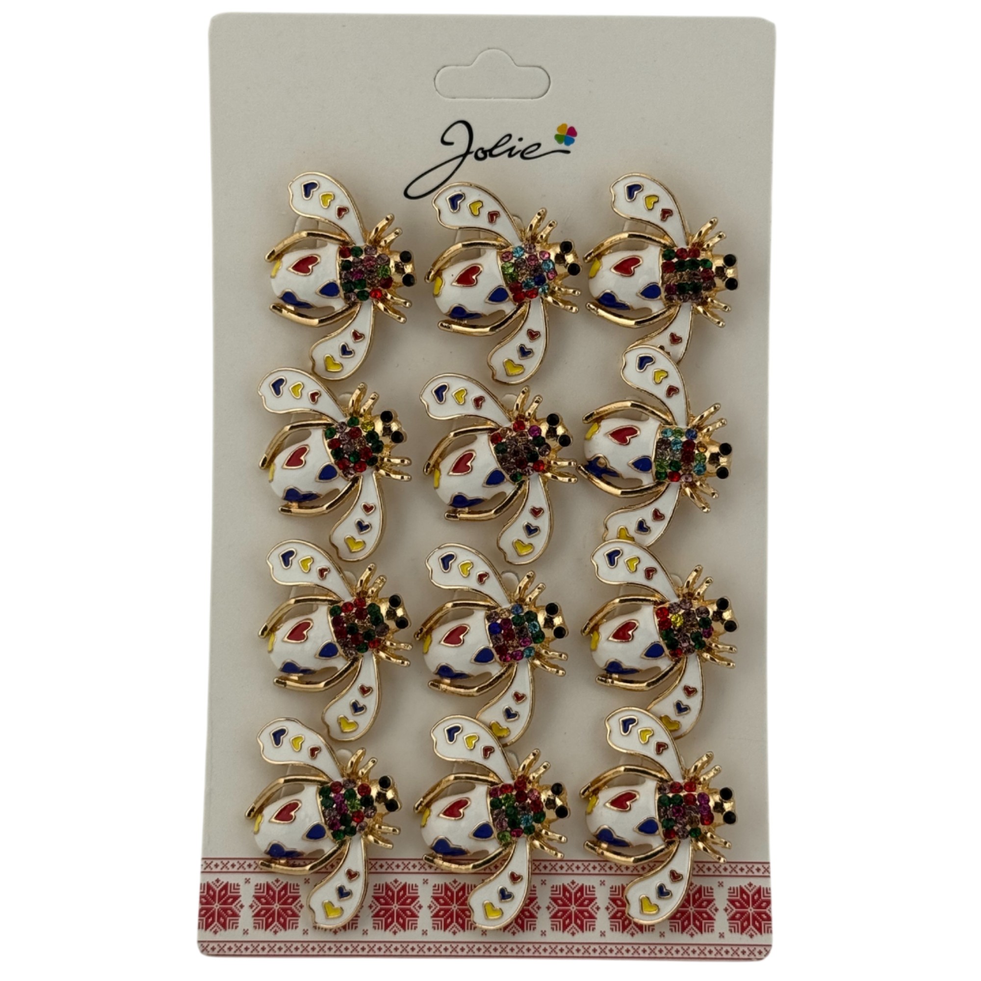 Set 12 Brose Martisor Primavara, Jolie, Model Albina Alba cu Inimi Colorate, Multicolor