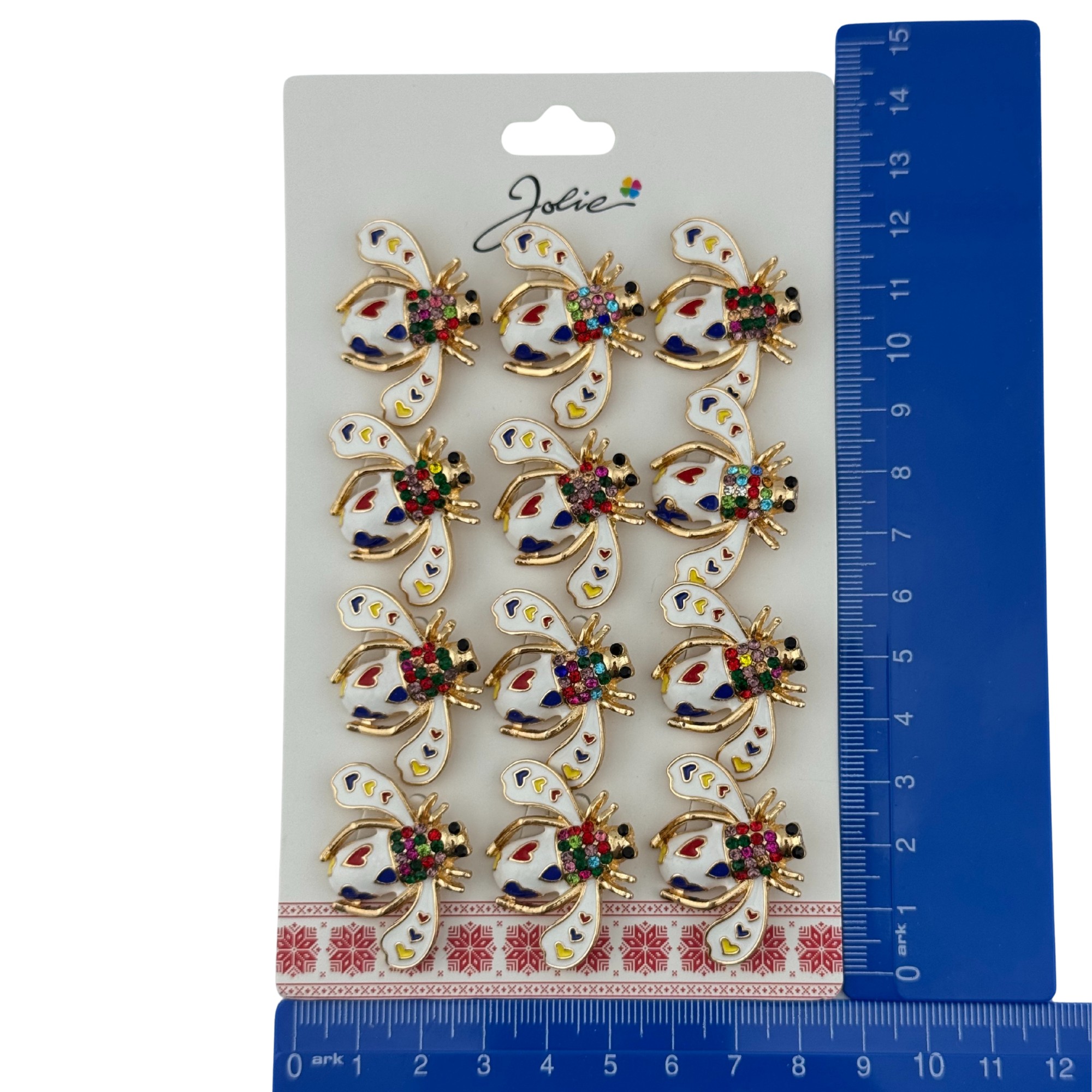 Set 12 Brose Martisor Primavara, Jolie, Model Albina Alba cu Inimi Colorate, Multicolor