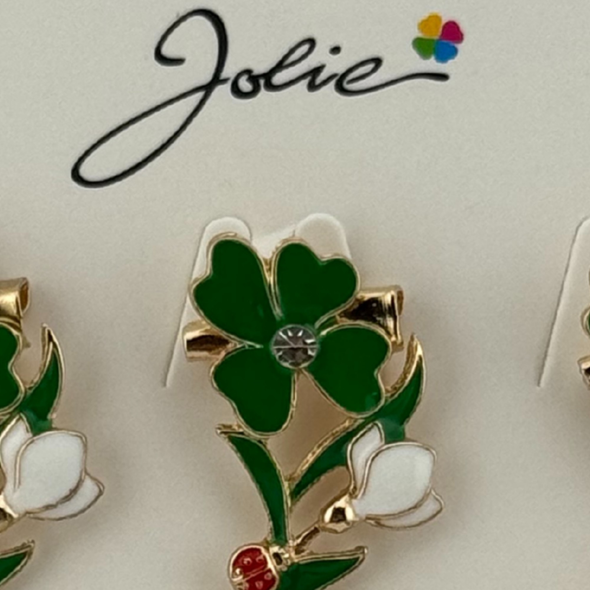 Set 12 Brose Martisor Primavara, Jolie, Model Trifoi cu Piatra in Centru si Buburuza