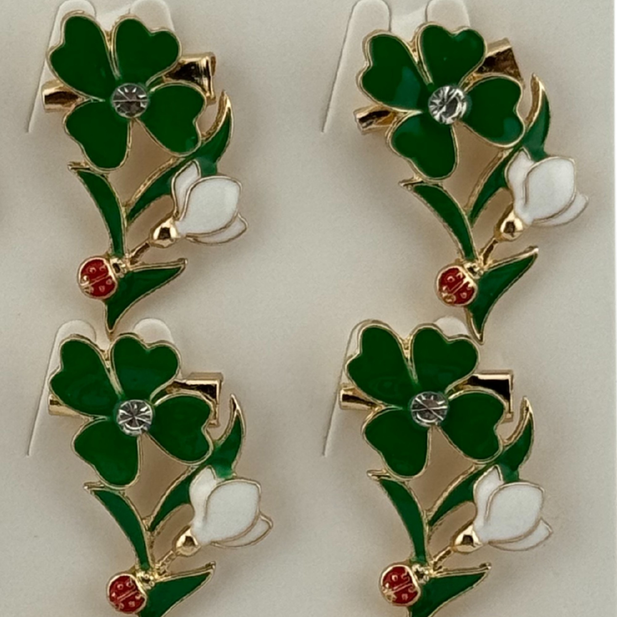 Set 12 Brose Martisor Primavara, Jolie, Model Trifoi cu Piatra in Centru si Buburuza