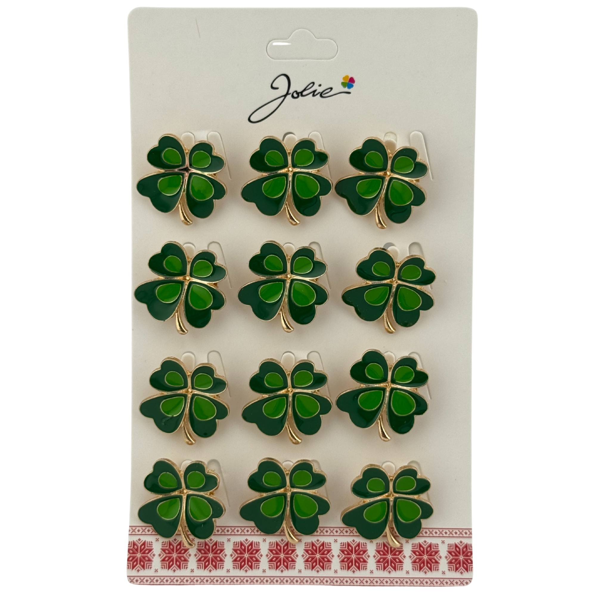 Set 12 Brose Martisor Primavara, Jolie, Model Trifoi cu Patru Foi, Verde