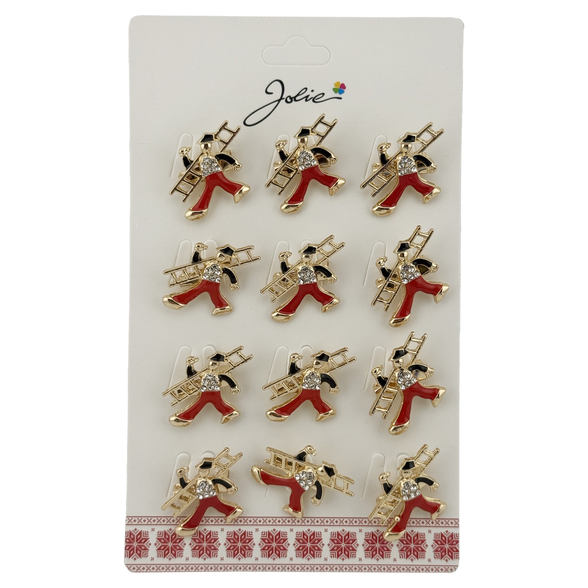 Set 12 Brose Martisor Primavara Cosar, Jolie, Brose din Metal, Aspect Lacuit, 2 x 2,5 cm per Unitate, Auriu cu Rosu