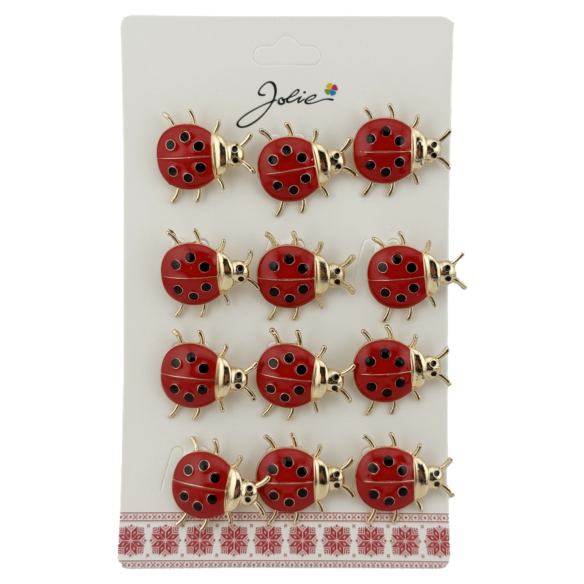 Brose Martisor Primavara, Jolie, Set 12 Bucati, Model Buburuza Mare, Brosa din Metal, 3 x 2 cm per Bucata, Rosu