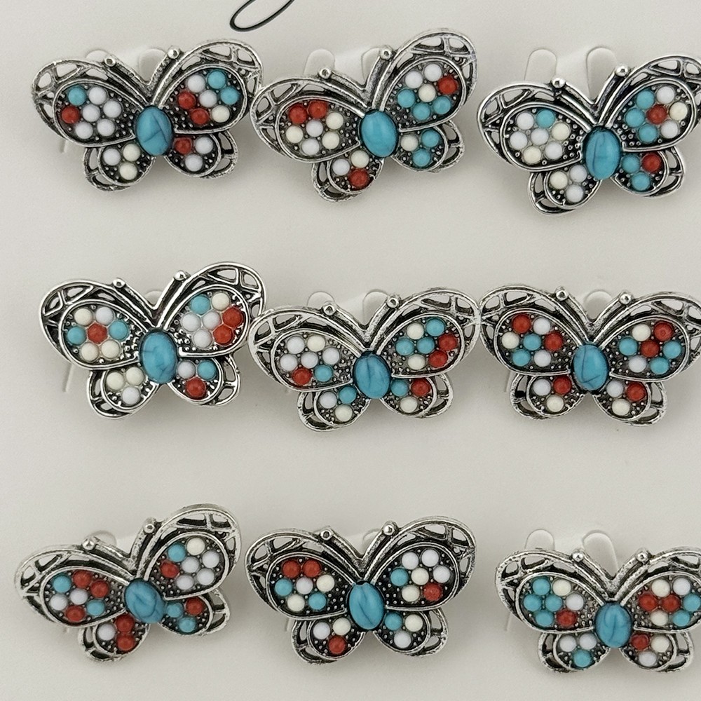 Brose Martisor Primavara, Jolie, Set 12 Bucati, Model Fluture cu Pietre, Brosa din Metal, 3 x 2 cm per Bucata, Argintiu