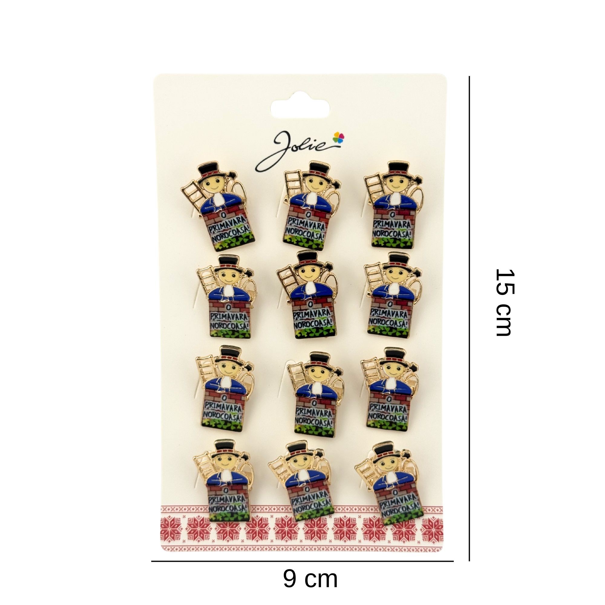 Brose Martisor Primavara, Jolie, Set 12 Bucati, Model Cosar cu Mesaj Primavara, Brosa din Metal, 3 x 2 cm per Bucata, Multicolor