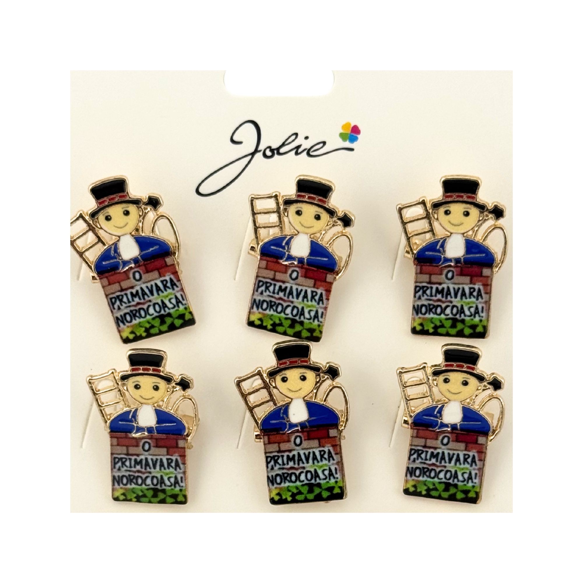 Brose Martisor Primavara, Jolie, Set 12 Bucati, Model Cosar cu Mesaj Primavara, Brosa din Metal, 3 x 2 cm per Bucata, Multicolor