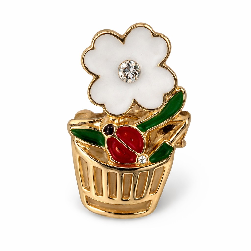 Brose Martisor, Jolie, Set 12 Bucati, Model Floare si Buburuza, Brose din Metal, Aspect Lacuit, Multicolor