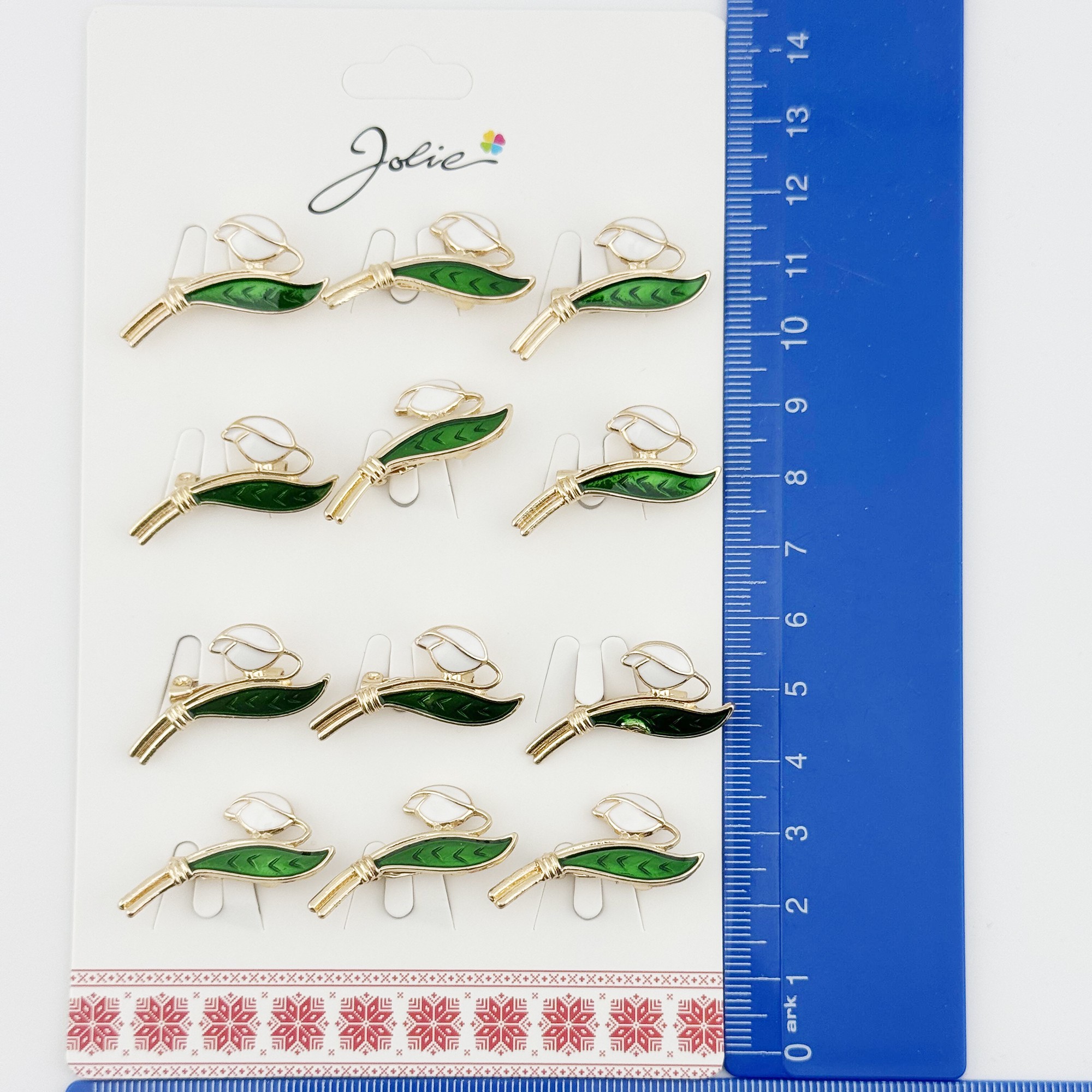 Brose Martisor, Jolie, Set 12 Bucati, Model Primavara Ghiocel, Brose din Metal, Aspect Lacuit, Alb