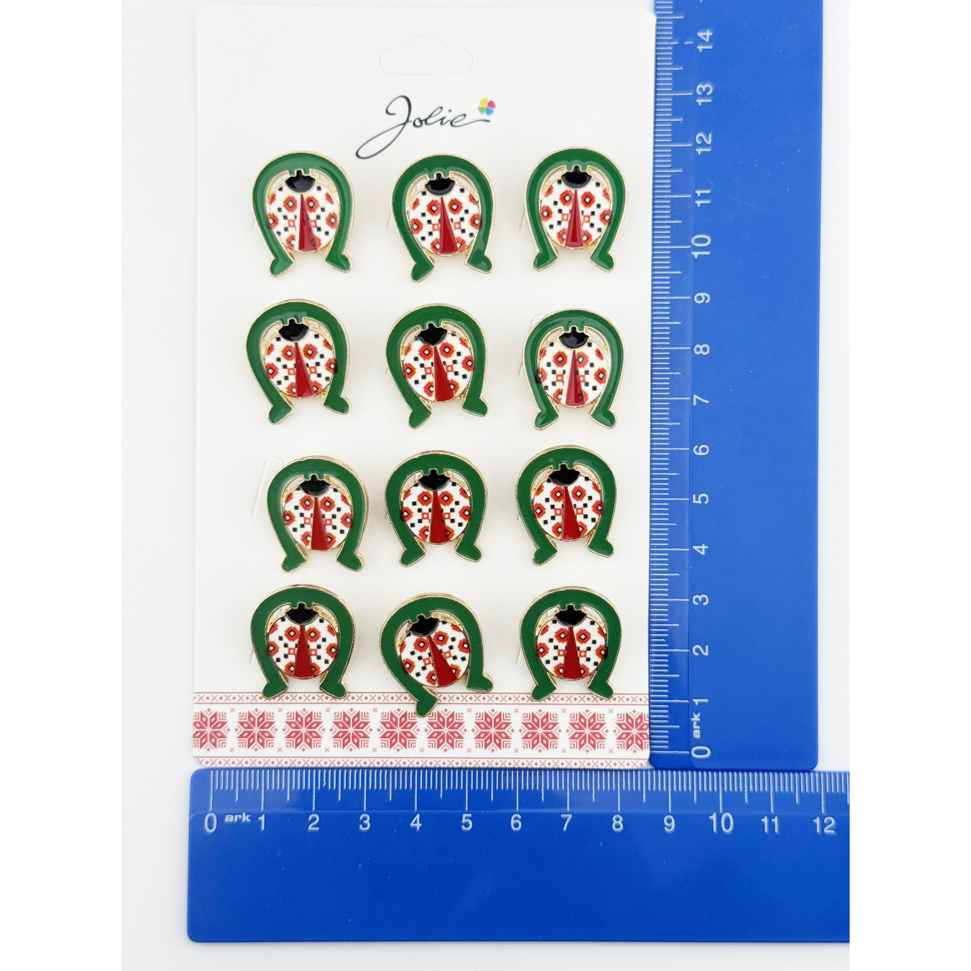 Brose Martisor, Jolie, Set 12 Bucati, Model Buburuza In Potcoava, Metal, 3 cm, Multicolor