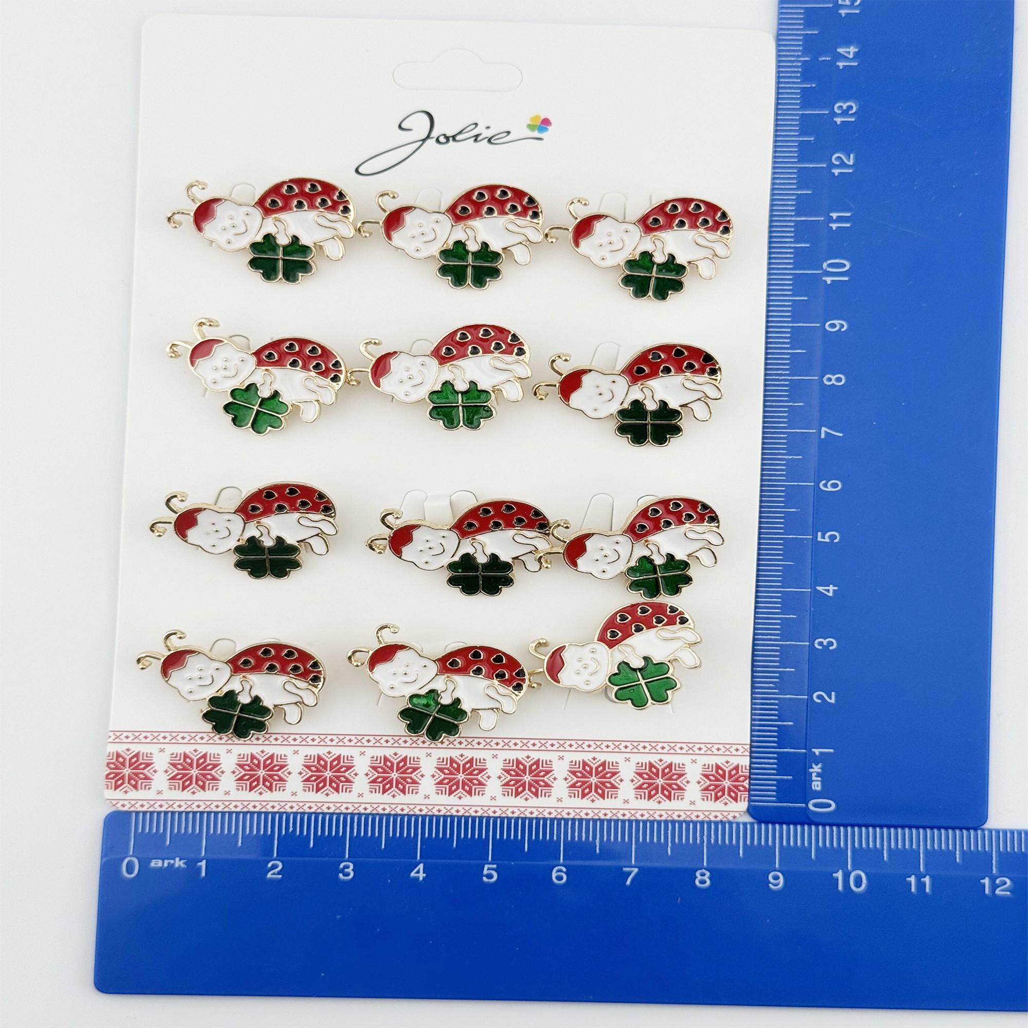 Brose Martisor, Jolie, Set 12 Bucati, Buburuza Cu Trifoi, Metal, 3 cm, Multicolor