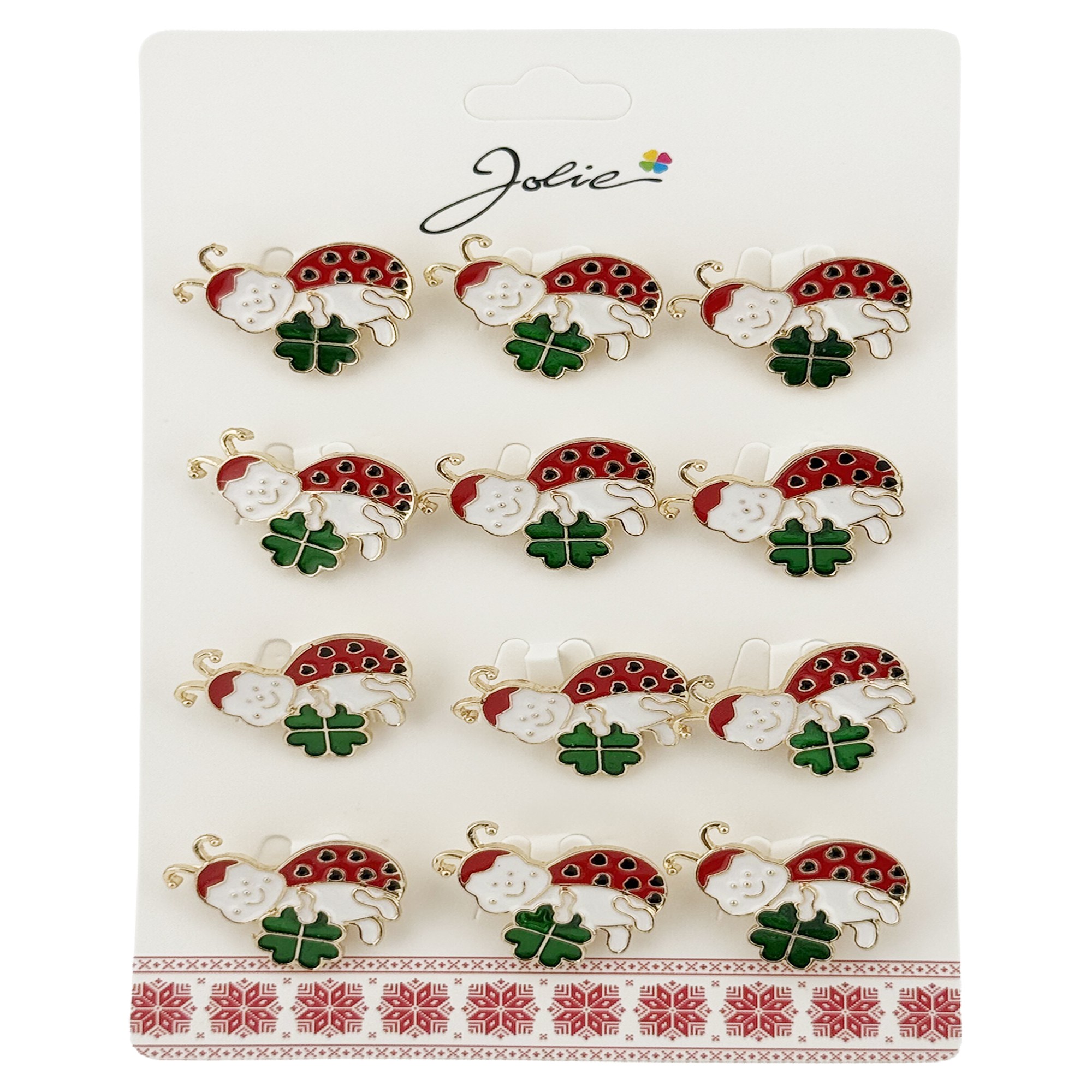 Brose Martisor, Jolie, Set 12 Bucati, Buburuza Cu Trifoi, Metal, 3 cm, Multicolor