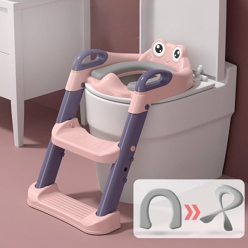 Reductor si Scaunel Inaltator WC, Flippy, pentru Copii 1 - 7 Ani, 2 Trepte Reglabile, Pliabil, Colac Moale, cu Spatar si Manere, Inaltime 54/58 cm x 39.5 x 35 cm, din Plastic+PVC, Roz/Mov