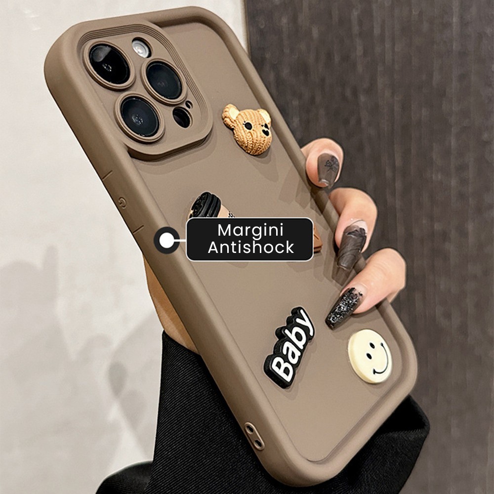 Husa de Protectie, Flippy, pentru Apple iPhone 16 Pro, Model Ursuleti 3D, Antisoc, Rezistenta la Impact, Protectie Camera, Maro