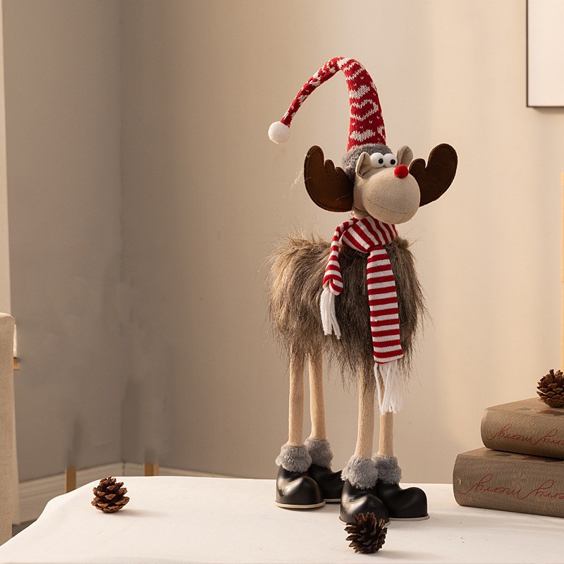 Decoratiune de Craciun Model Ren, Flippy, Textil, Ren cu Palarie si Fulgarin, Decor de Craciun Interior Exterior, 70 cm Inaltime, Gri