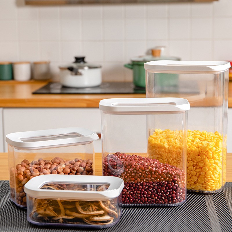 Cutie de Depozitare Alimente, Flippy, 2L, Capac Alb, din ABS+Silicon, 14.5 x 9 x 22.2 cm, Transparent