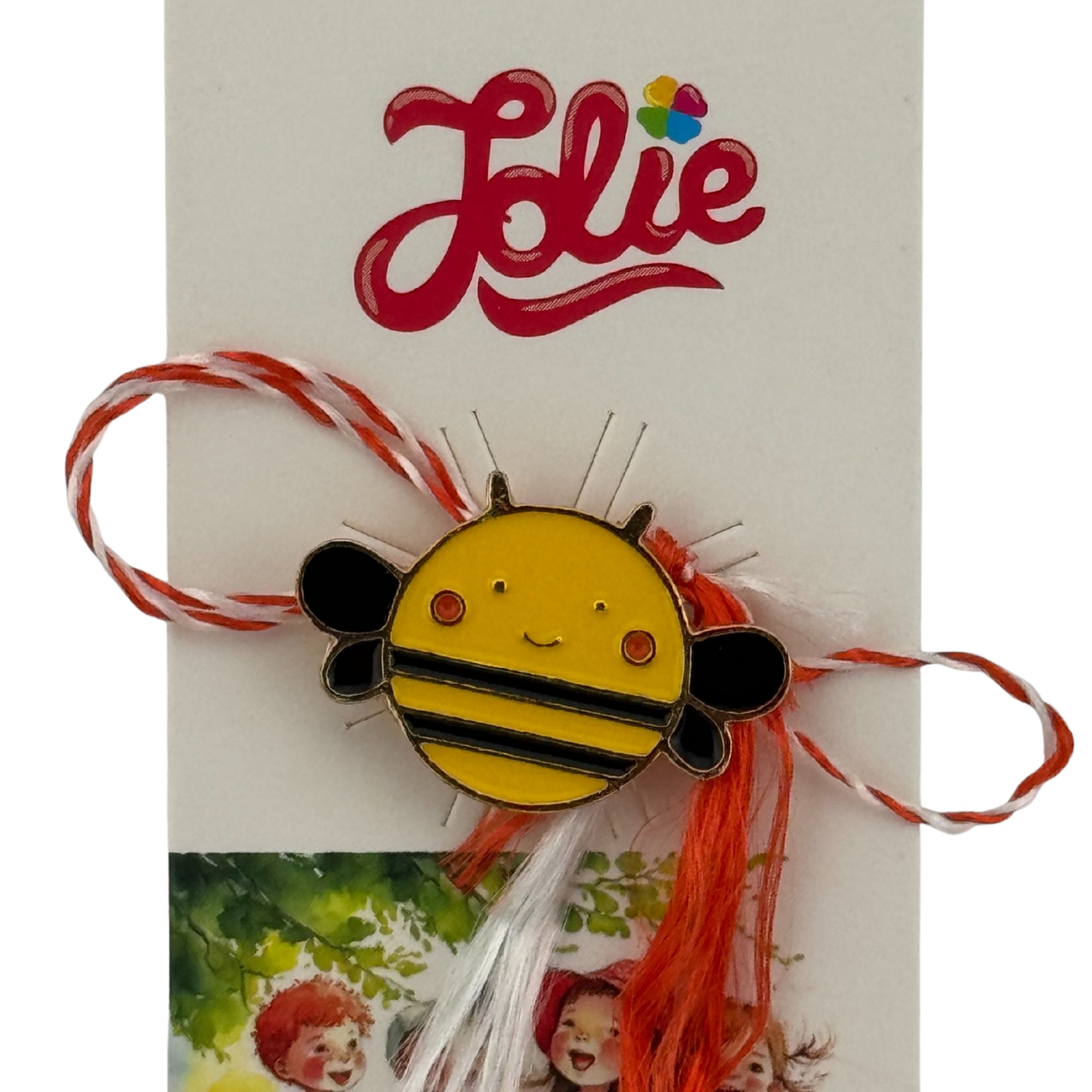 Martisor pentru copii, Jolie, Material Metal, Ambalaj Carton cu Design, Dimensiune Brosa Aproximativ 2x2 cm, Multicolor, Model Albinuta