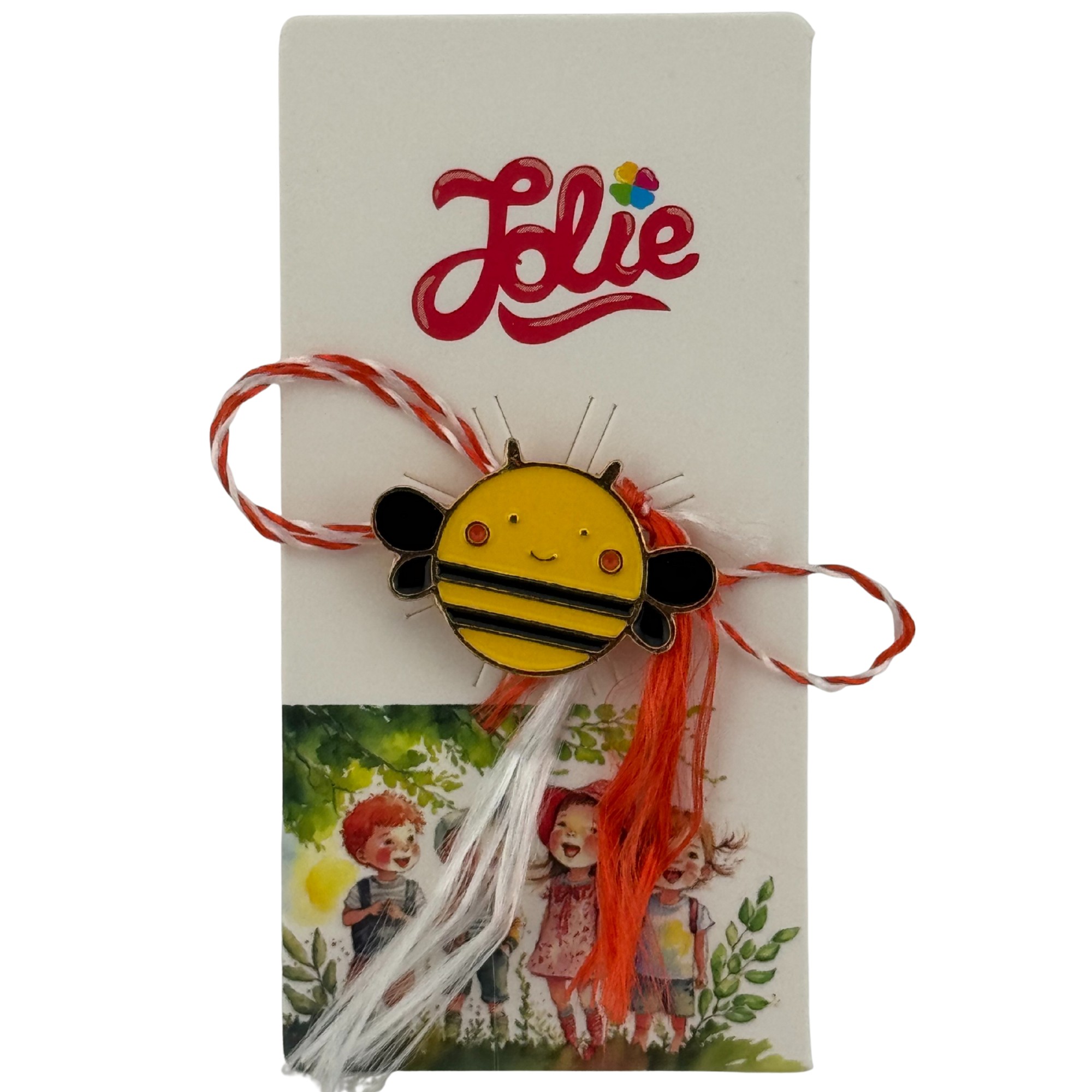 Martisor pentru copii, Jolie, Material Metal, Ambalaj Carton cu Design, Dimensiune Brosa Aproximativ 2x2 cm, Multicolor, Model Albinuta