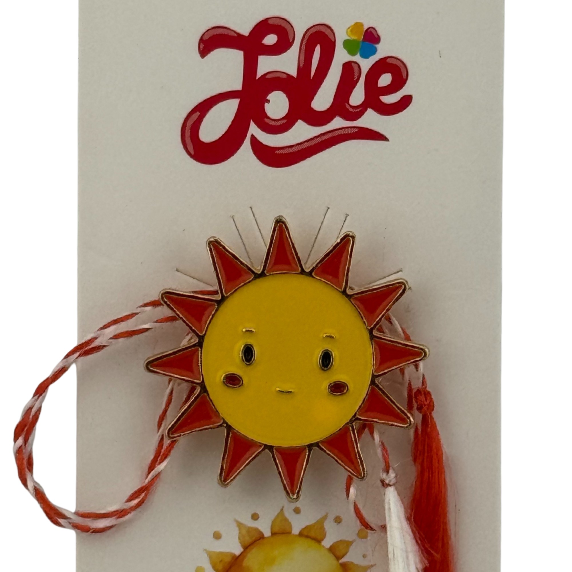 Martisor pentru copii, Jolie, Material Metal, Ambalaj Carton cu Design, Dimensiune Brosa Aproximativ 2x2 cm, Multicolor, Model Soare