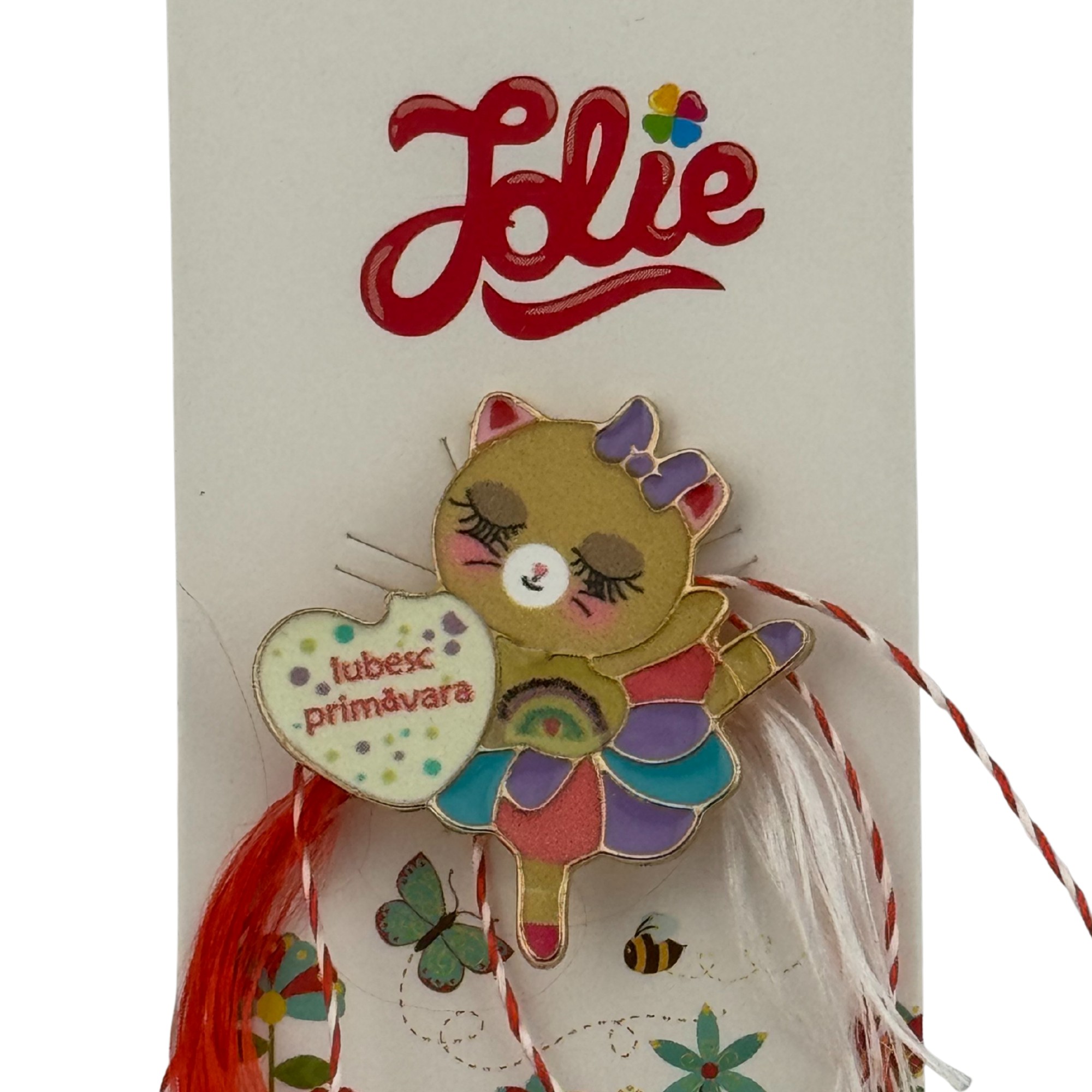 Martisor pentru copii, Jolie, Material Metal, Ambalaj Carton cu Design, Dimensiune Brosa Aproximativ 2x2 cm, Multicolor, cu Mesaj, Model Balerina