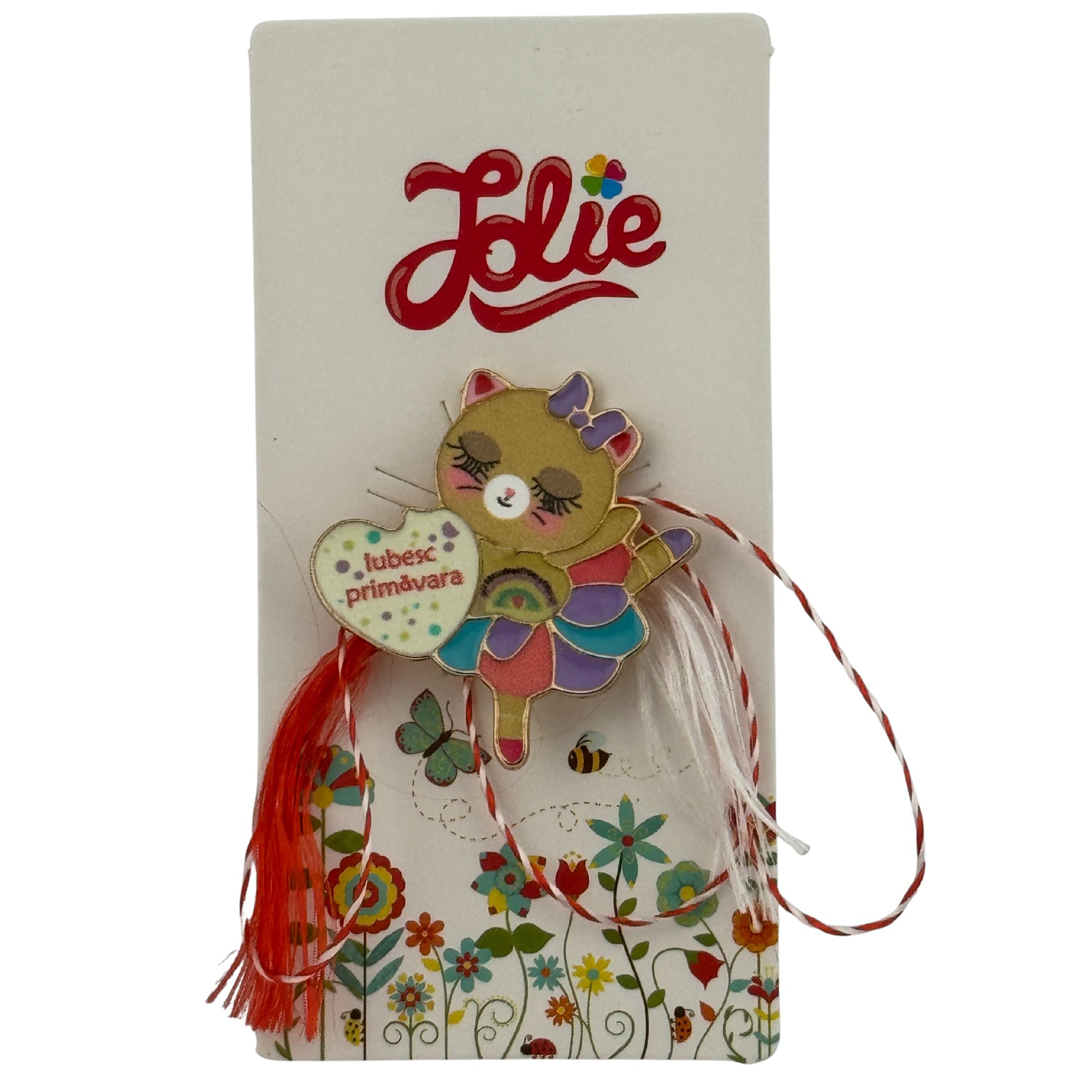 Martisor pentru copii, Jolie, Material Metal, Ambalaj Carton cu Design, Dimensiune Brosa Aproximativ 2x2 cm, Multicolor, cu Mesaj, Model Balerina