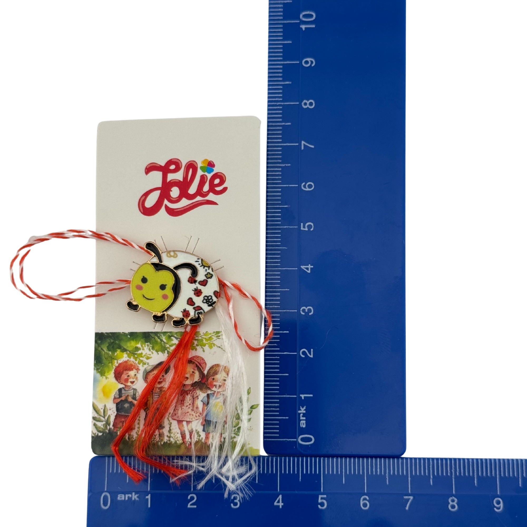 Martisor pentru copii, Jolie, Material Metal, Ambalaj Carton cu Design, Dimensiune Brosa Aproximativ 2x2 cm, Model Buburuza, Multicolor