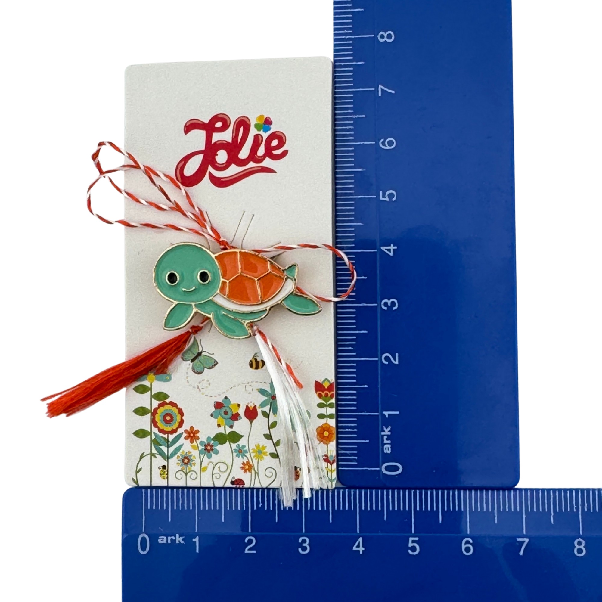 Martisor pentru copii, Jolie, Material Metal, Ambalaj Carton cu Design, Dimensiune Brosa Aproximativ 2x2 cm, Multicolor, Model Broasca Testoasa