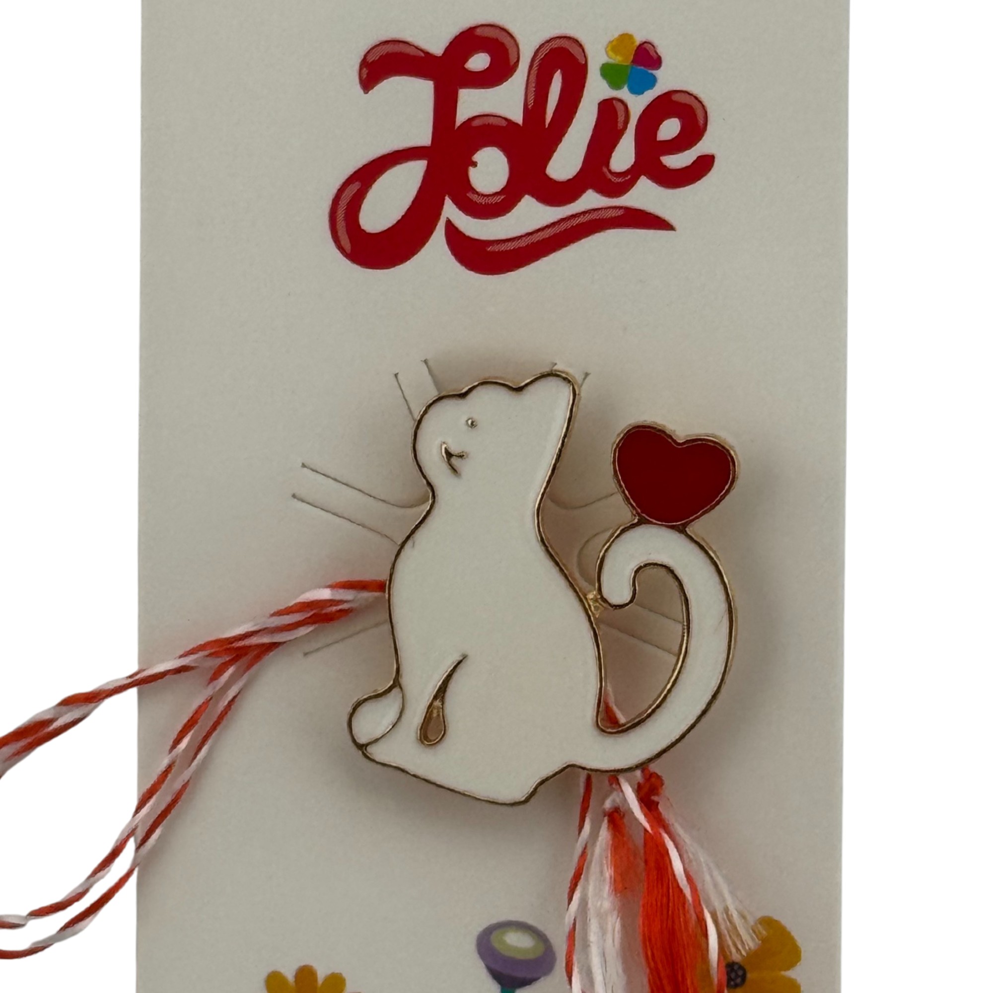 Martisor pentru copii, Jolie, Material Metal, Ambalaj Carton cu Design, Dimensiune Brosa Aproximativ 2x2 cm, Multicolor, Model Pisica