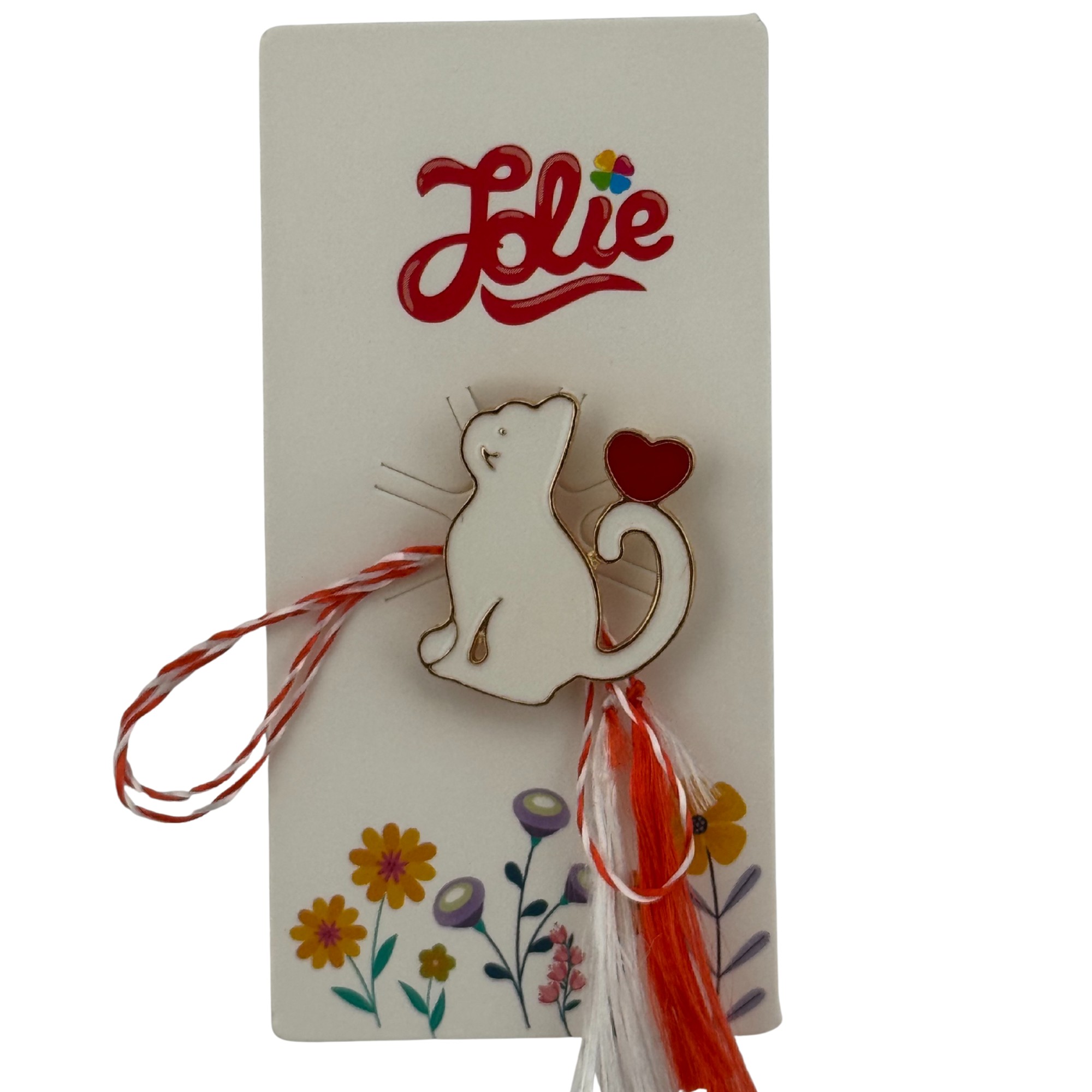 Martisor pentru copii, Jolie, Material Metal, Ambalaj Carton cu Design, Dimensiune Brosa Aproximativ 2x2 cm, Multicolor, Model Pisica