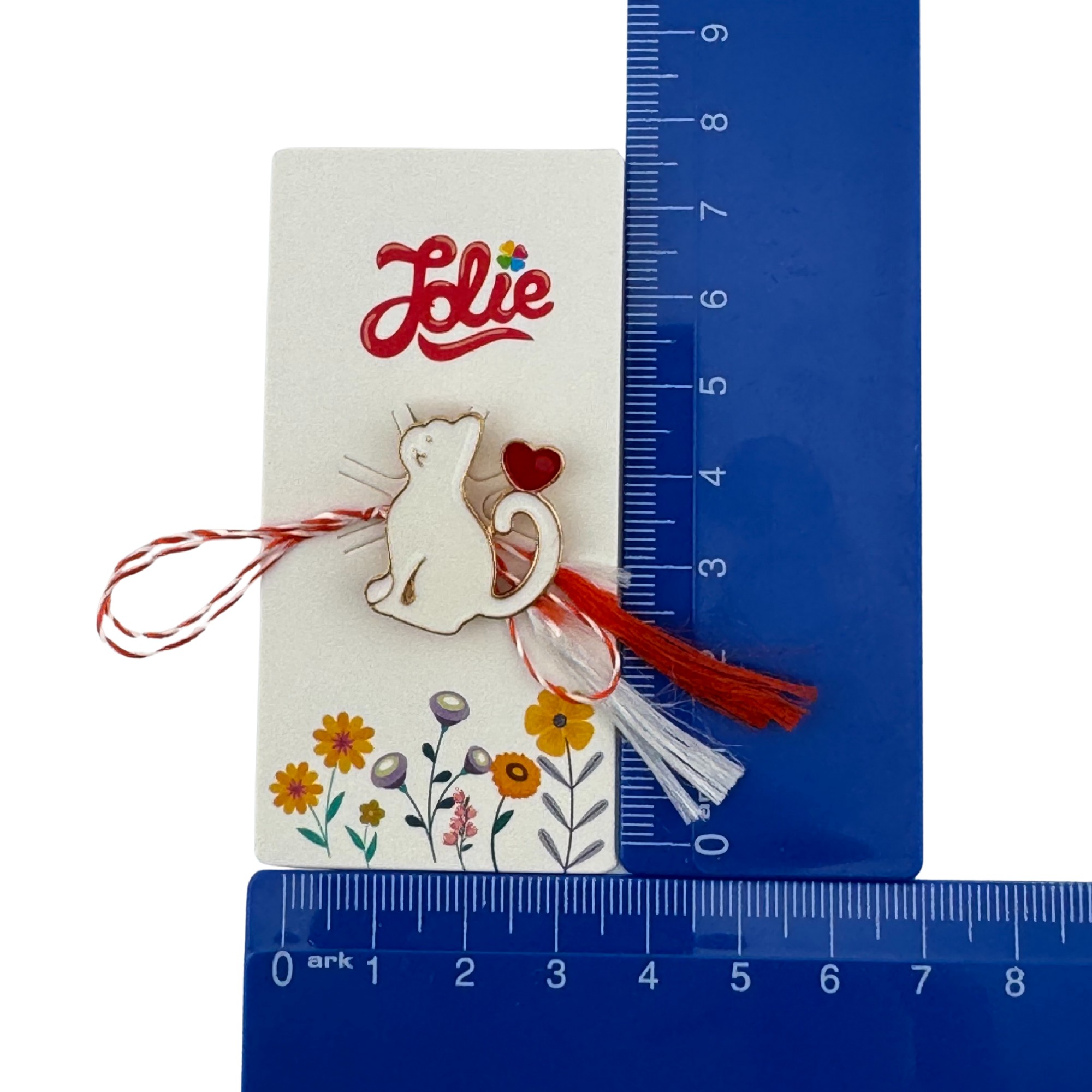Martisor pentru copii, Jolie, Material Metal, Ambalaj Carton cu Design, Dimensiune Brosa Aproximativ 2x2 cm, Multicolor, Model Pisica