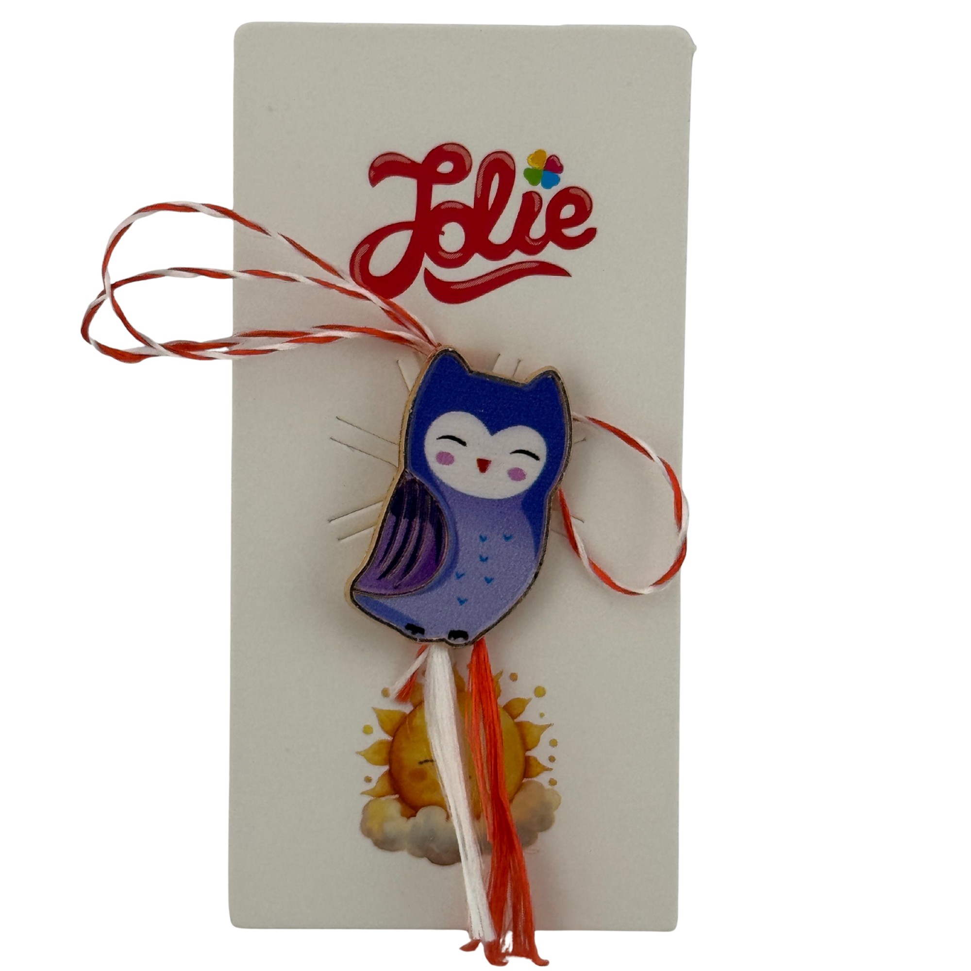 Martisor pentru copii, Jolie, Material Metal, Ambalaj Carton cu Design, Dimensiune Brosa Aproximativ 2x2 cm, Multicolor, Model Pasare