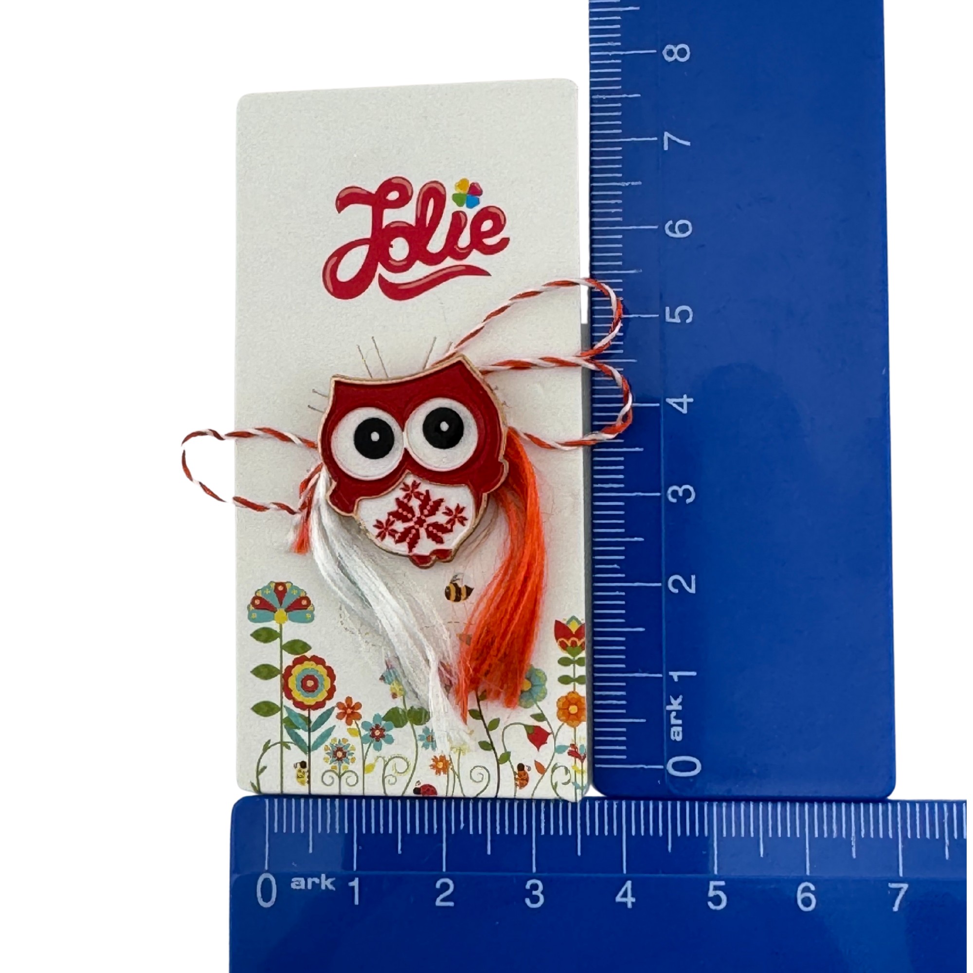 Martisor pentru copii, Jolie, Material Metal, Ambalaj Carton cu Design, Dimensiune Brosa Aproximativ 2x2 cm, Multicolor, Model Bufnita