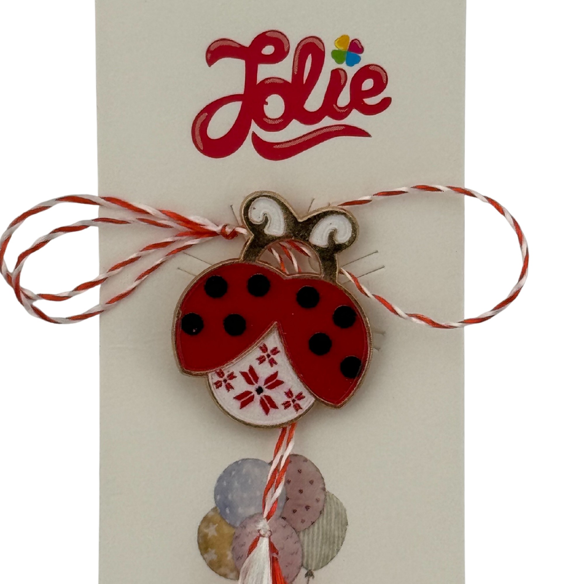 Martisor pentru copii, Jolie, Material Metal, Ambalaj Carton cu Design, Dimensiune Brosa Aproximativ 2x2 cm, Multicolor, Model Buburuza