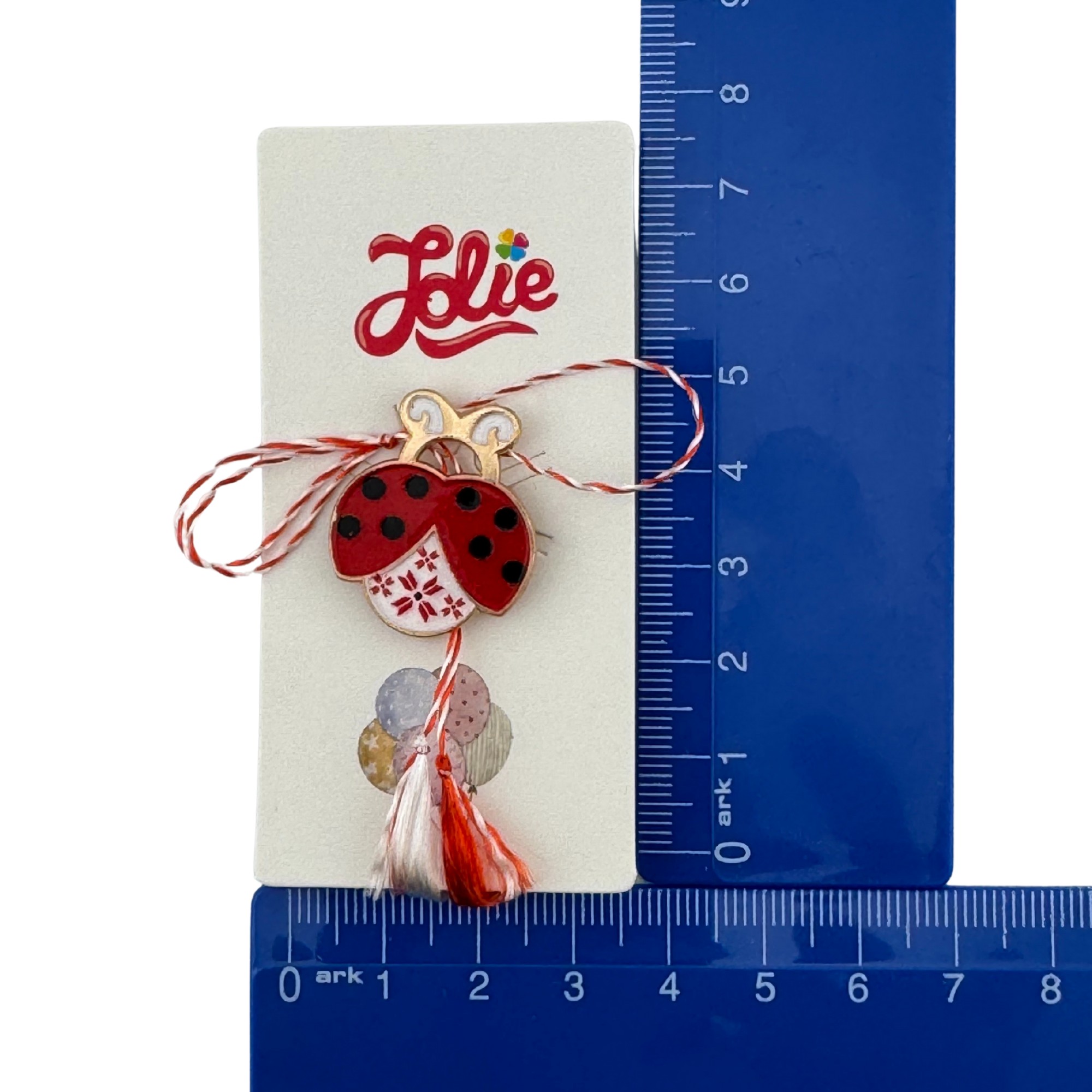 Martisor pentru copii, Jolie, Material Metal, Ambalaj Carton cu Design, Dimensiune Brosa Aproximativ 2x2 cm, Multicolor, Model Buburuza