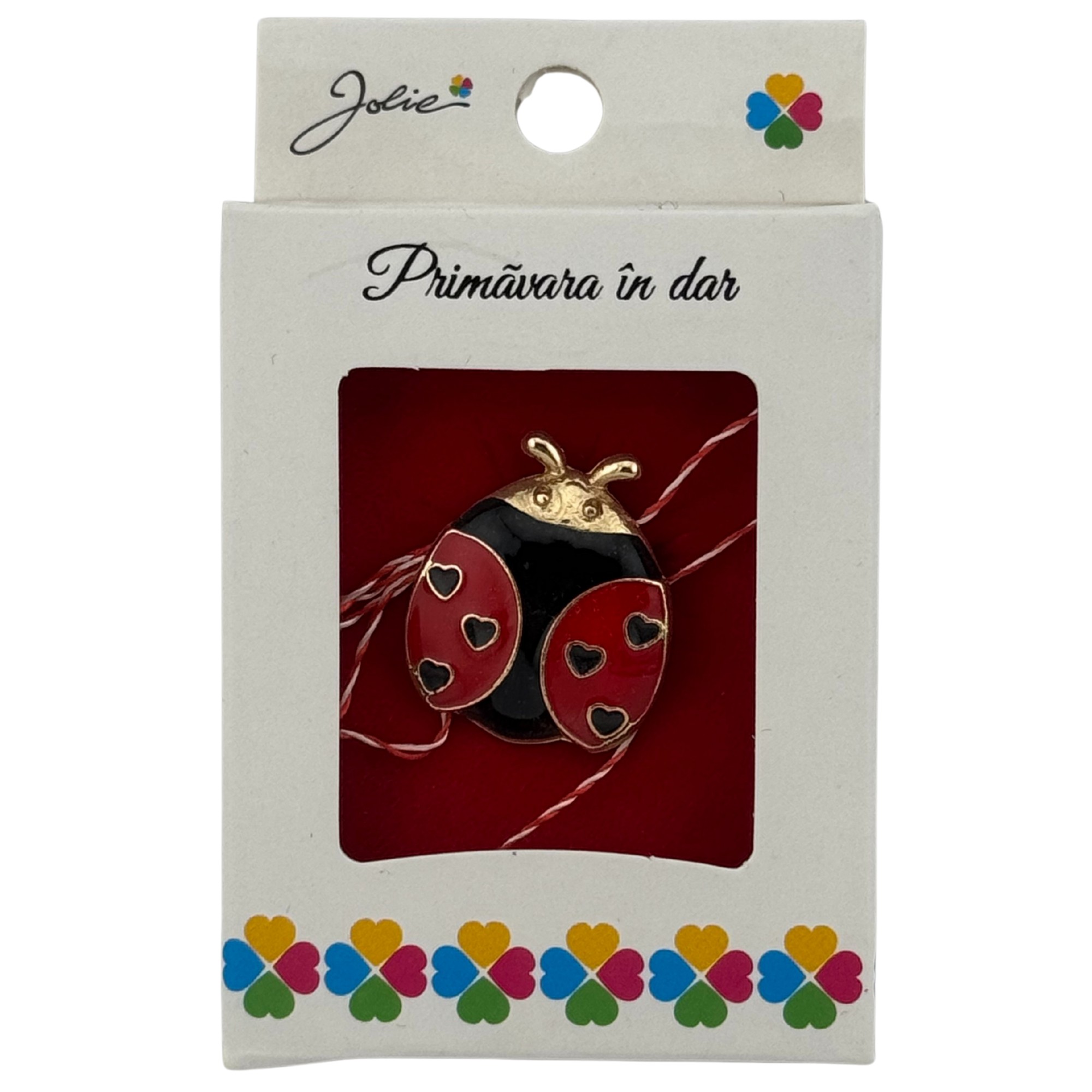 Martisor Brosa Mica in Cutie, Jolie, Dimensiune Brosa 2.5-3cm, Material Metal, Model Buburuza, Cutie Alba