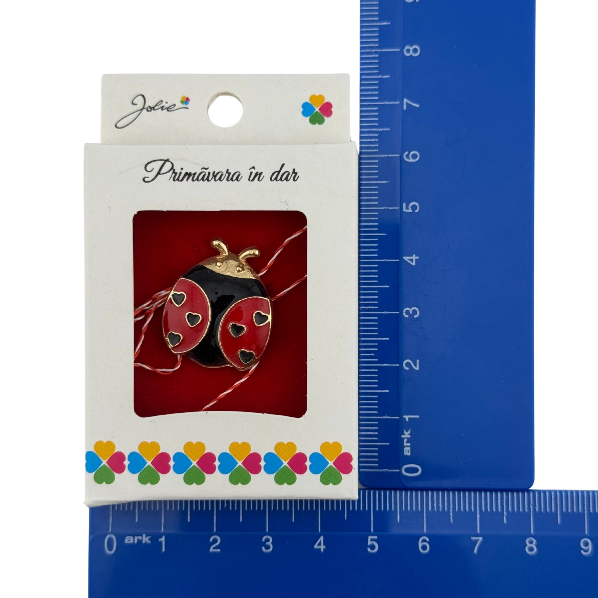 Martisor Brosa Mica in Cutie, Jolie, Dimensiune Brosa 2.5-3cm, Material Metal, Model Buburuza, Cutie Alba