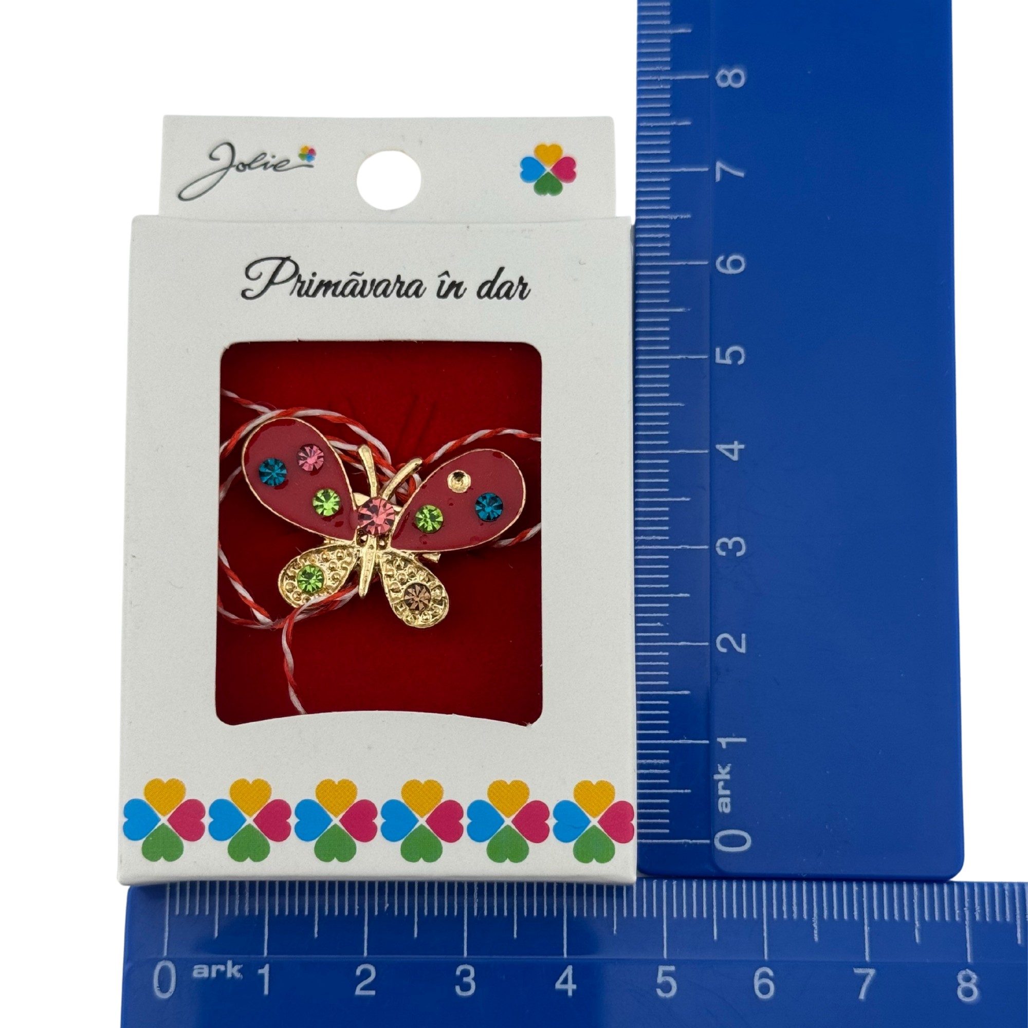 Martisor Brosa Mica in Cutie, Jolie, Dimensiune Brosa 2.5-3cm, Material Metal, Model Fluture Rosu