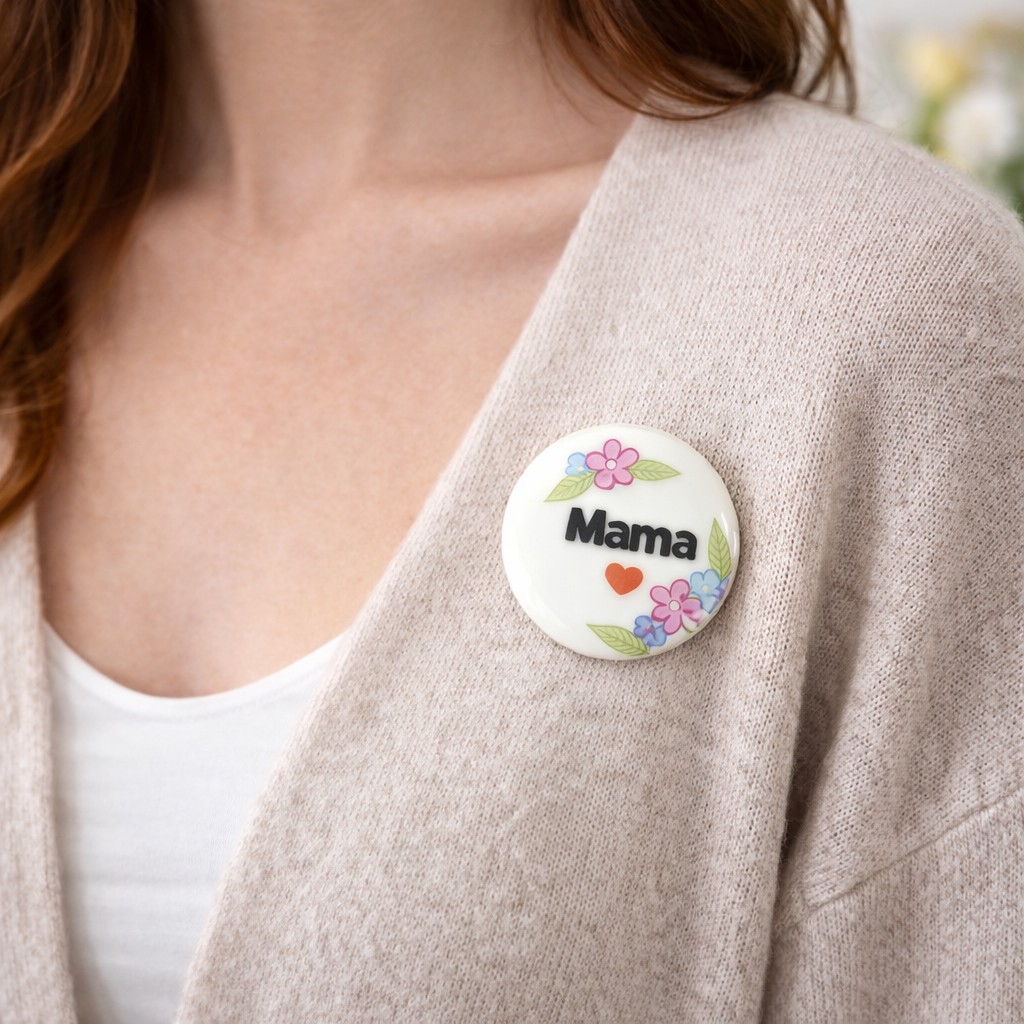 Martisor Brosa Mica in Cutie, Jolie, Dimensiune Brosa 2,5-3 cm, Material Metal, Model Cerc Mama, Alb