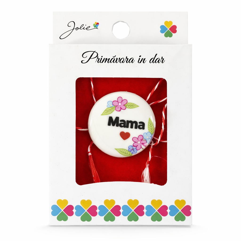 Martisor Brosa Mica in Cutie, Jolie, Dimensiune Brosa 2,5-3 cm, Material Metal, Model Cerc Mama, Alb