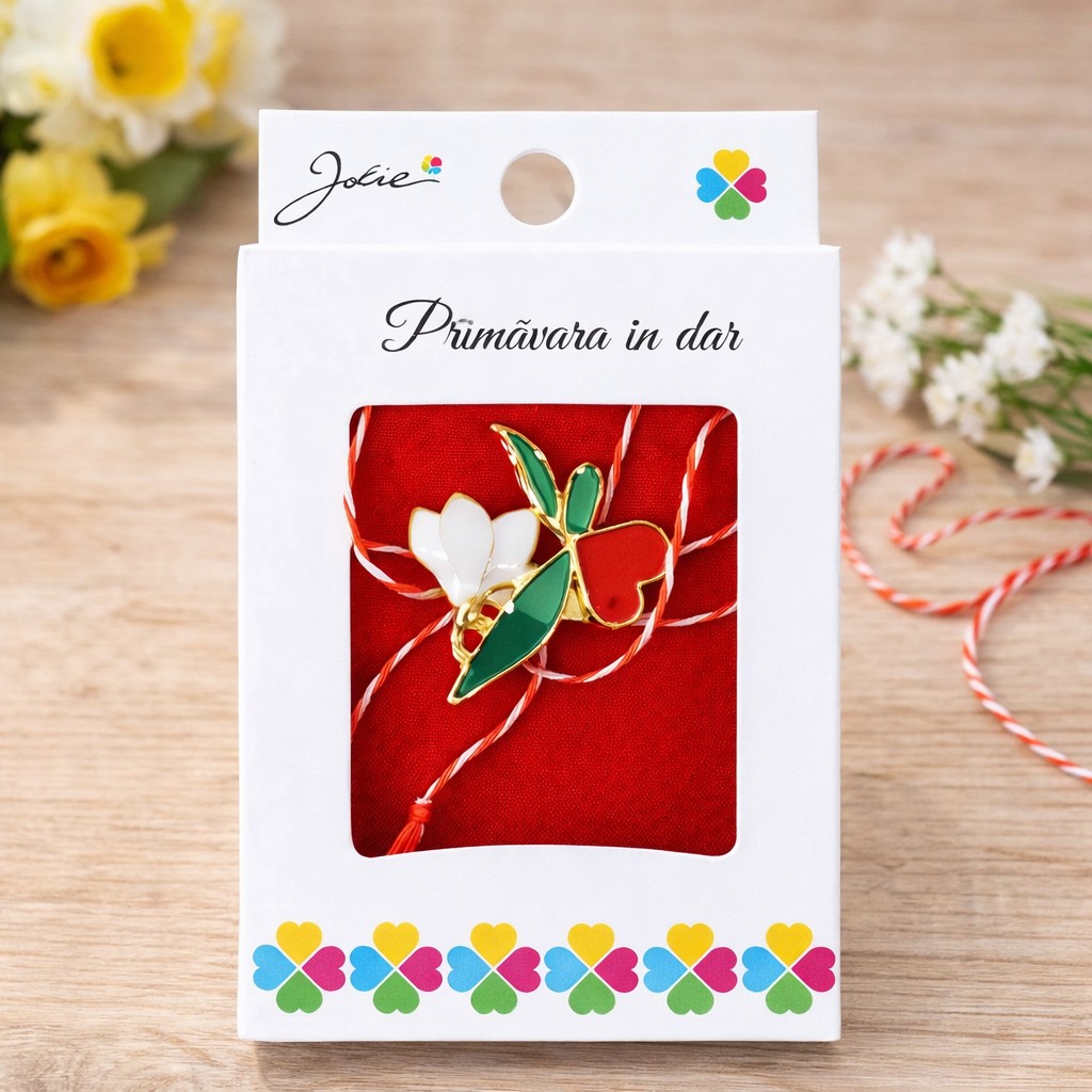 Martisor Brosa Mica in Cutie, Jolie, Dimensiune Brosa 2,5-3 cm, Material Metal, Model Ghiocel, Multicolor