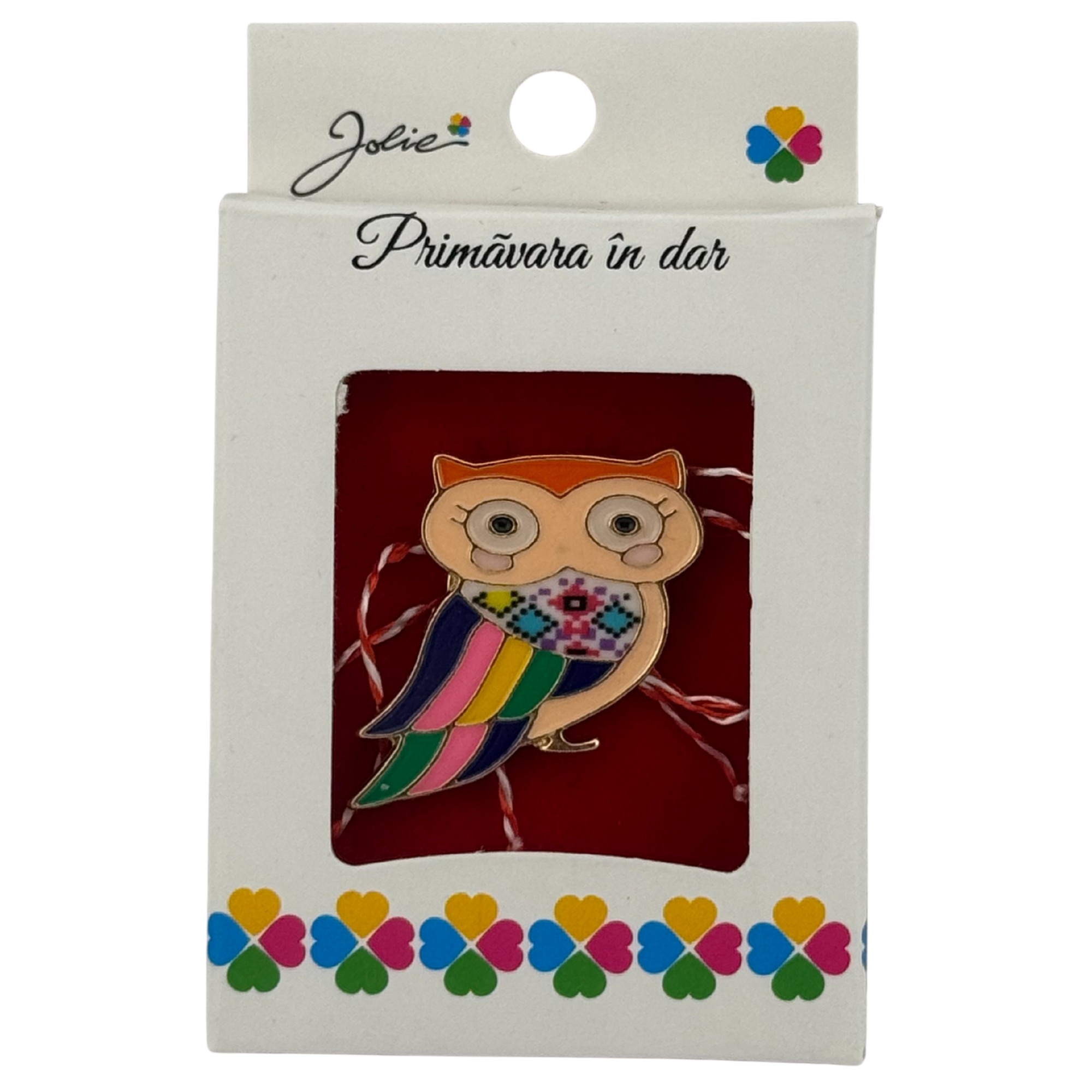 Martisor Brosa Mica in Cutie, Jolie, Dimensiune Brosa 2.5-3cm, Material Metal, Model Bufnita Colorata