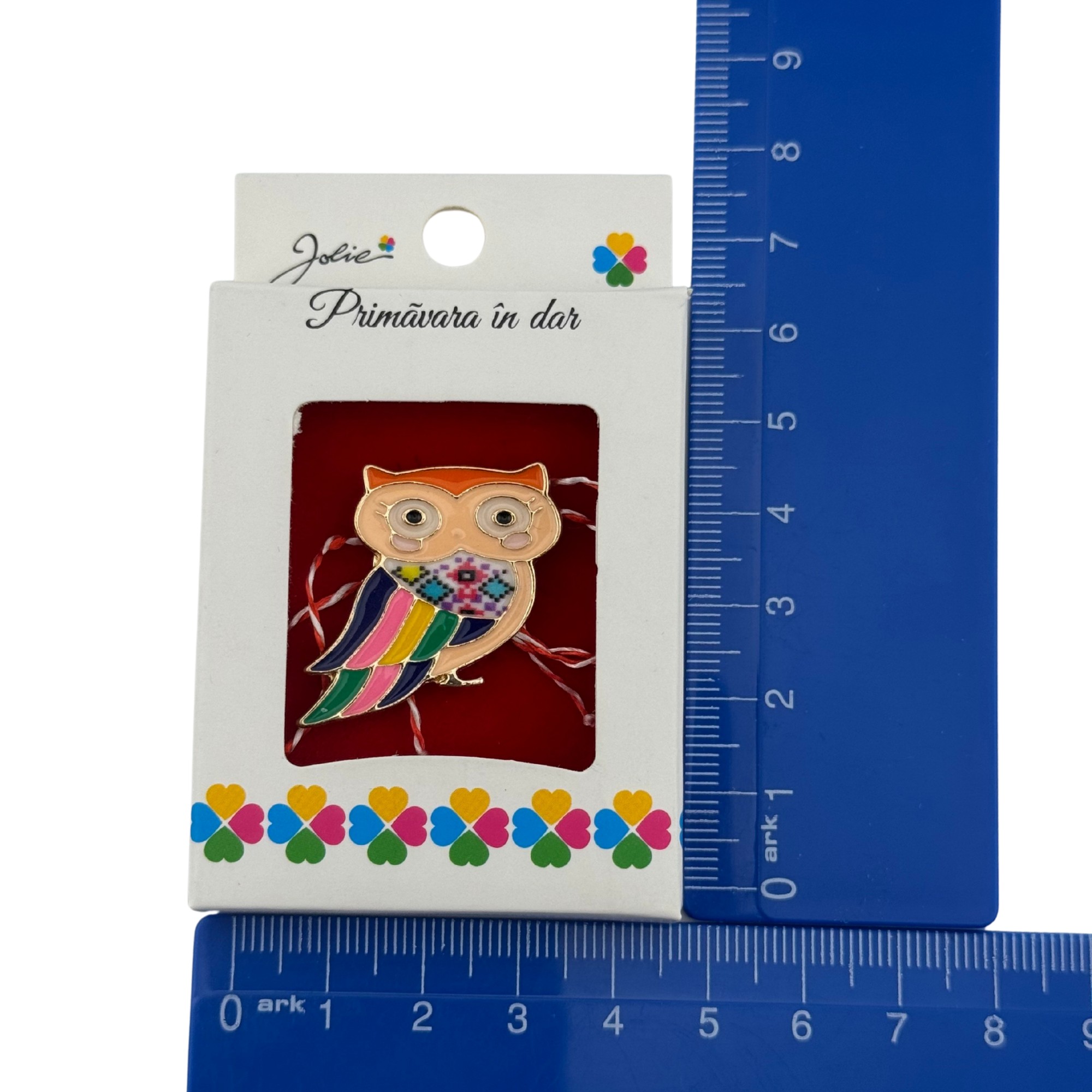 Martisor Brosa Mica in Cutie, Jolie, Dimensiune Brosa 2.5-3cm, Material Metal, Model Bufnita Colorata