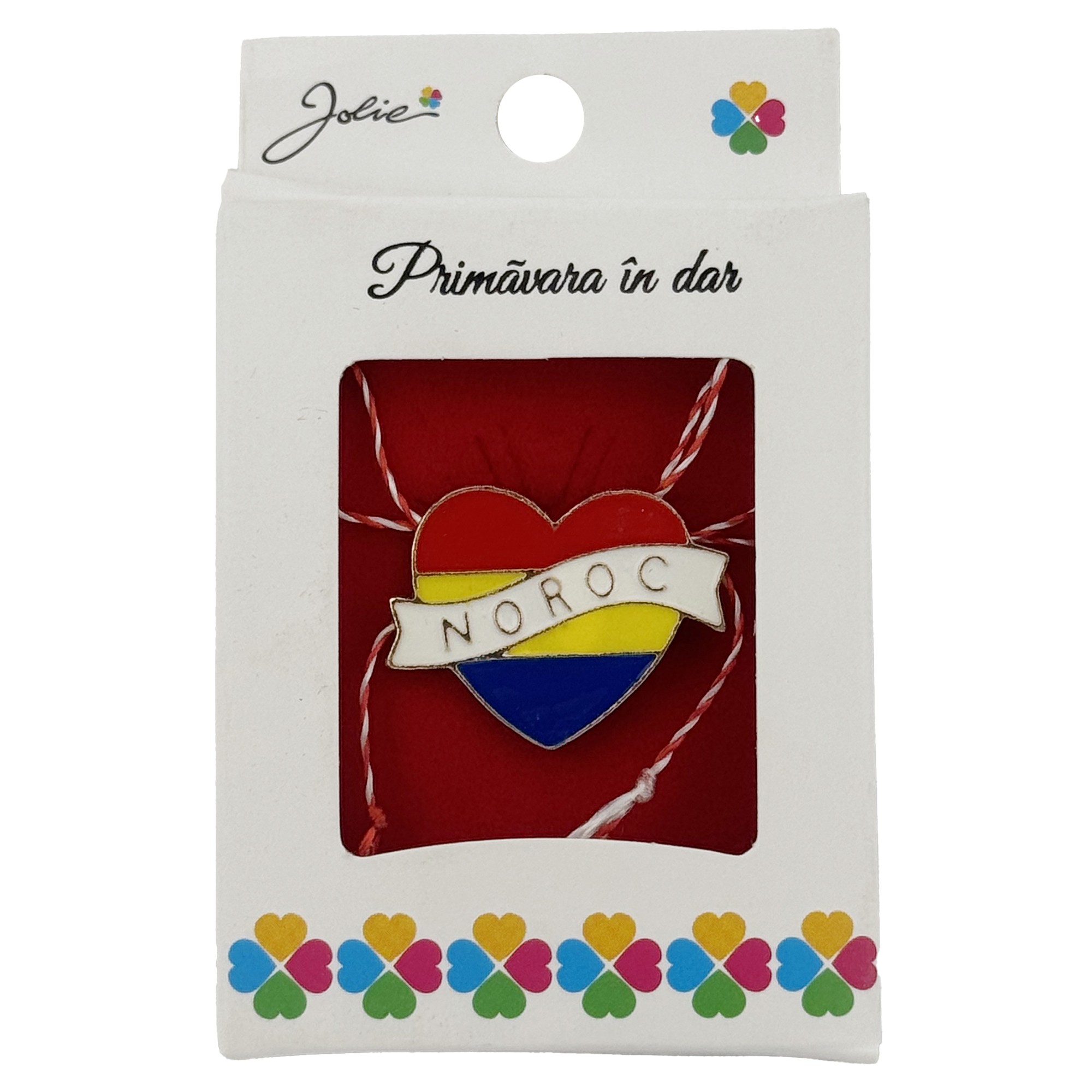 Martisor Brosa Mica in Cutie, Jolie, Design cu Mesaj, Dimensiune 2.5 x 3 cm, Material Metal, Model Inima Noroc