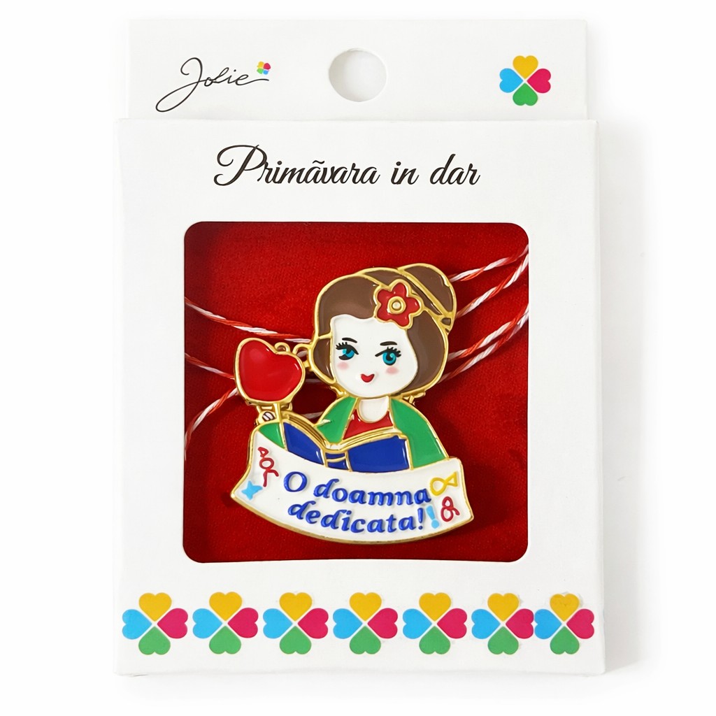 Martisor Brosa Mica in Cutie, Jolie, Dimensiune Brosa 2,5-3 cm, Material Metal, Model O Doamna Dedicata, Multicolor