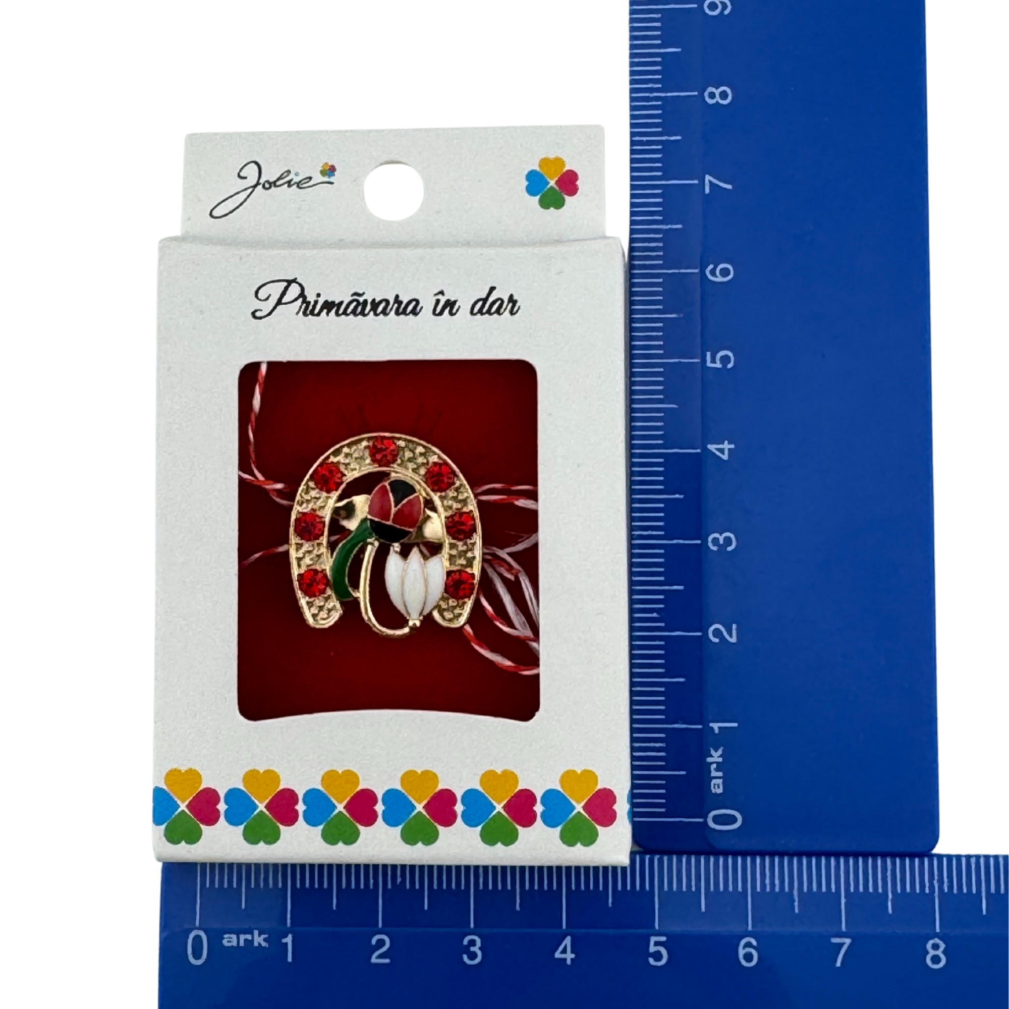 Martisor Brosa Mica in Cutie, Jolie, Dimensiune Brosa 2.5-3cm, Material Metal, Model Potcoava Buburuza Ghiocel