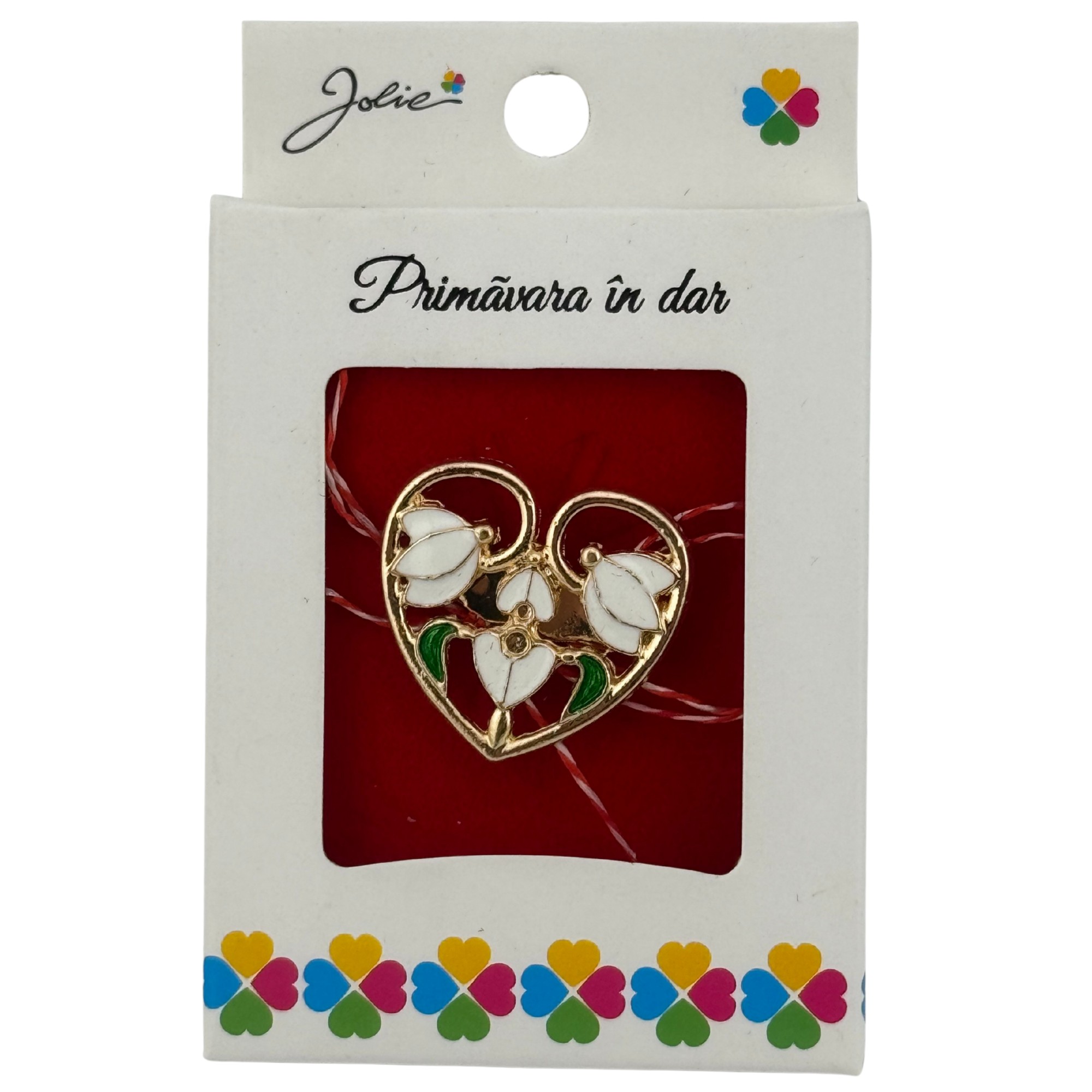 Martisor Brosa Mica in Cutie, Jolie, Dimensiune Brosa 2.5-3cm, Material Metal, Model Inima din Ghiocei