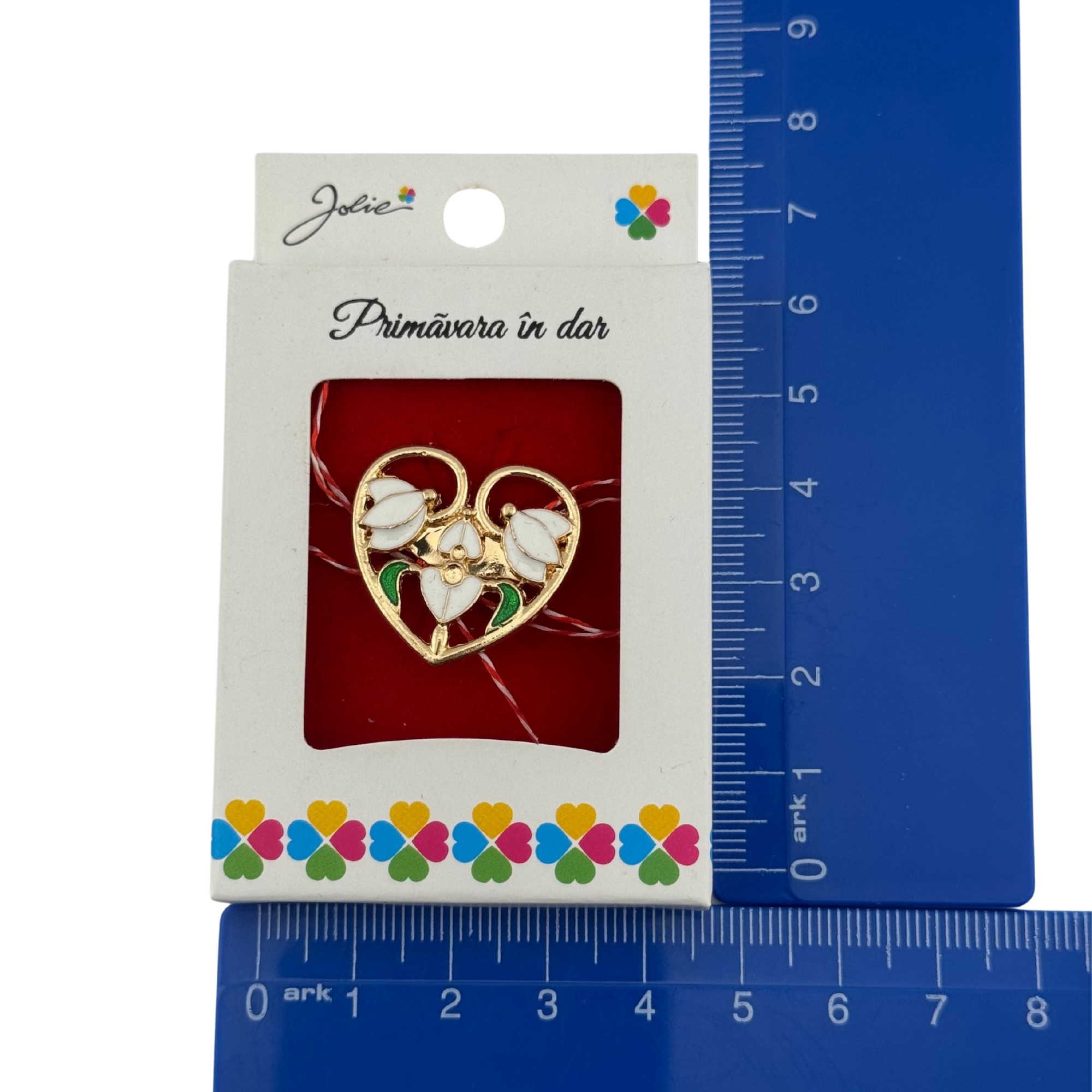 Martisor Brosa Mica in Cutie, Jolie, Dimensiune Brosa 2.5-3cm, Material Metal, Model Inima din Ghiocei