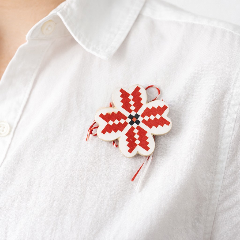 Martisor Brosa Mica in Cutie, Jolie, Dimensiune Brosa 2,5-3 cm, Material Metal, Model Trifoi Traditional, Multicolor