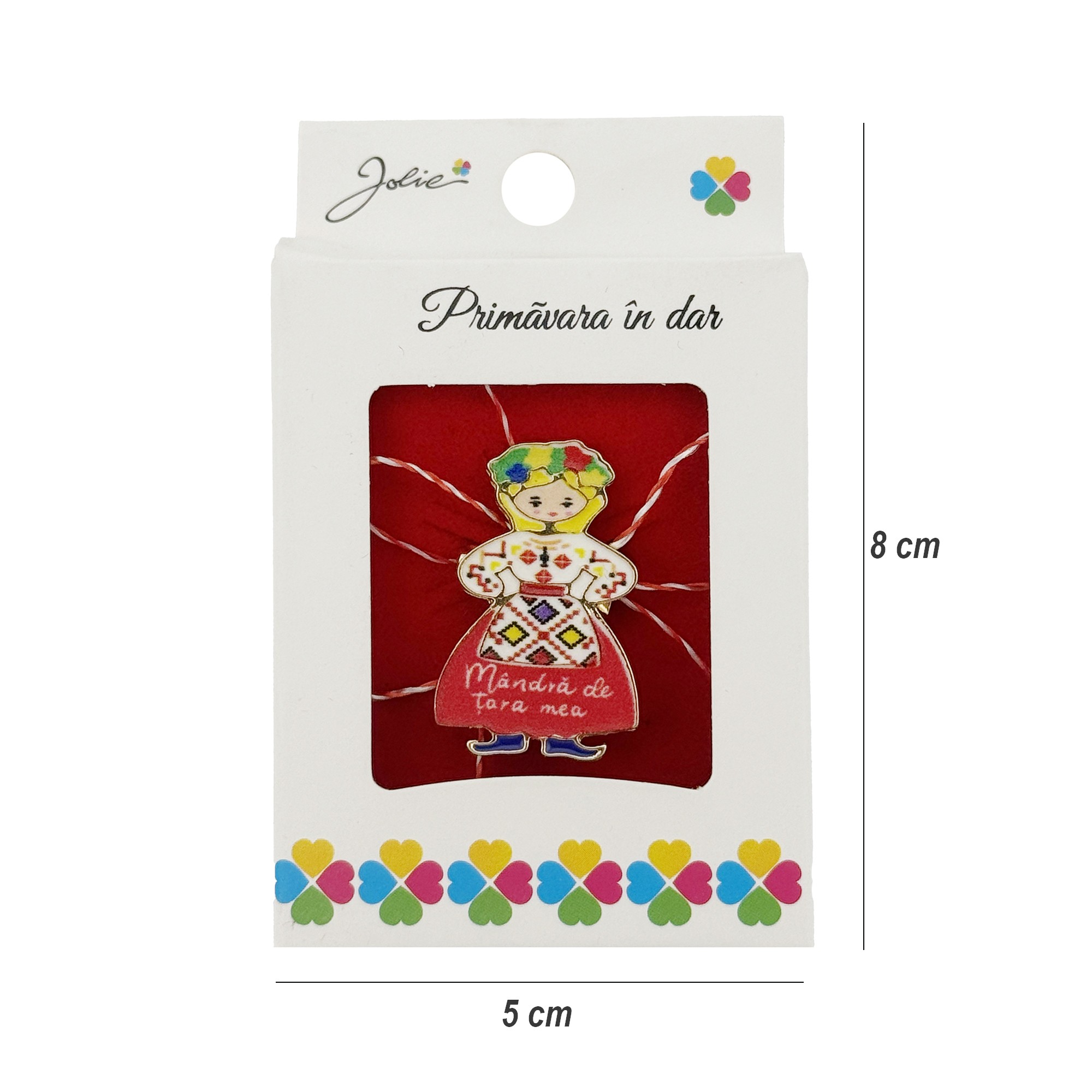 Martisor Brosa, Jolie, Model Mandra de Tara Mea, Metal Emailat in Culori, Sistem de Prindere cu Ac, Dimensiune 2.5–3 cm, Ambalaj Individual cu Design, Multicolor
