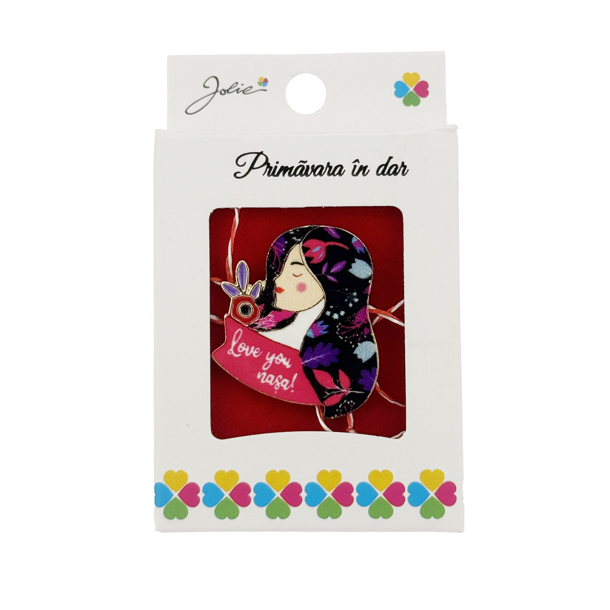 Martisor Brosa, Jolie, Model Love You Nasa, Metal Emailat in Culori, Sistem de Prindere cu Ac, Dimensiune 2.5–3 cm, Ambalaj Individual cu Design, Multicolor
