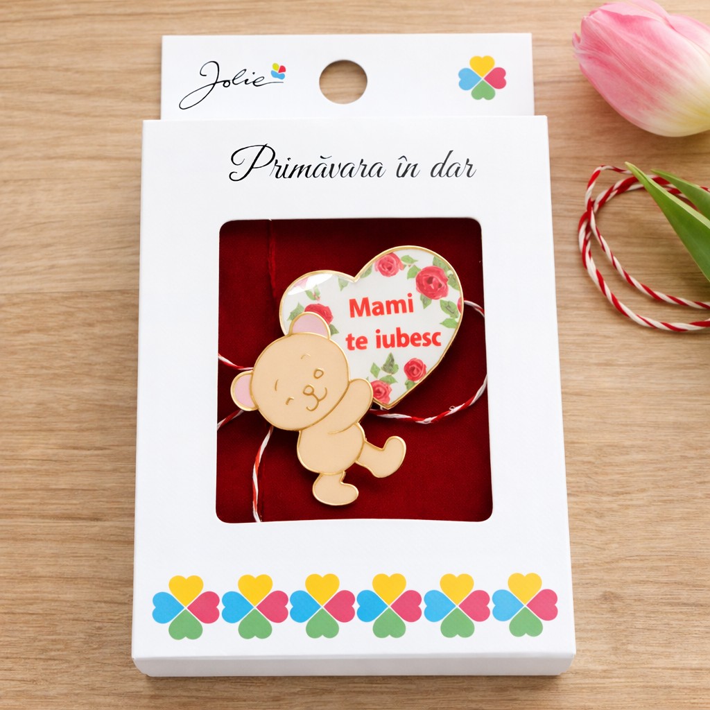 Martisor Brosa Mica in Cutie, Jolie, Dimensiune Brosa 2,5-3 cm, Material Metal, Model Ursulet, Multicolor